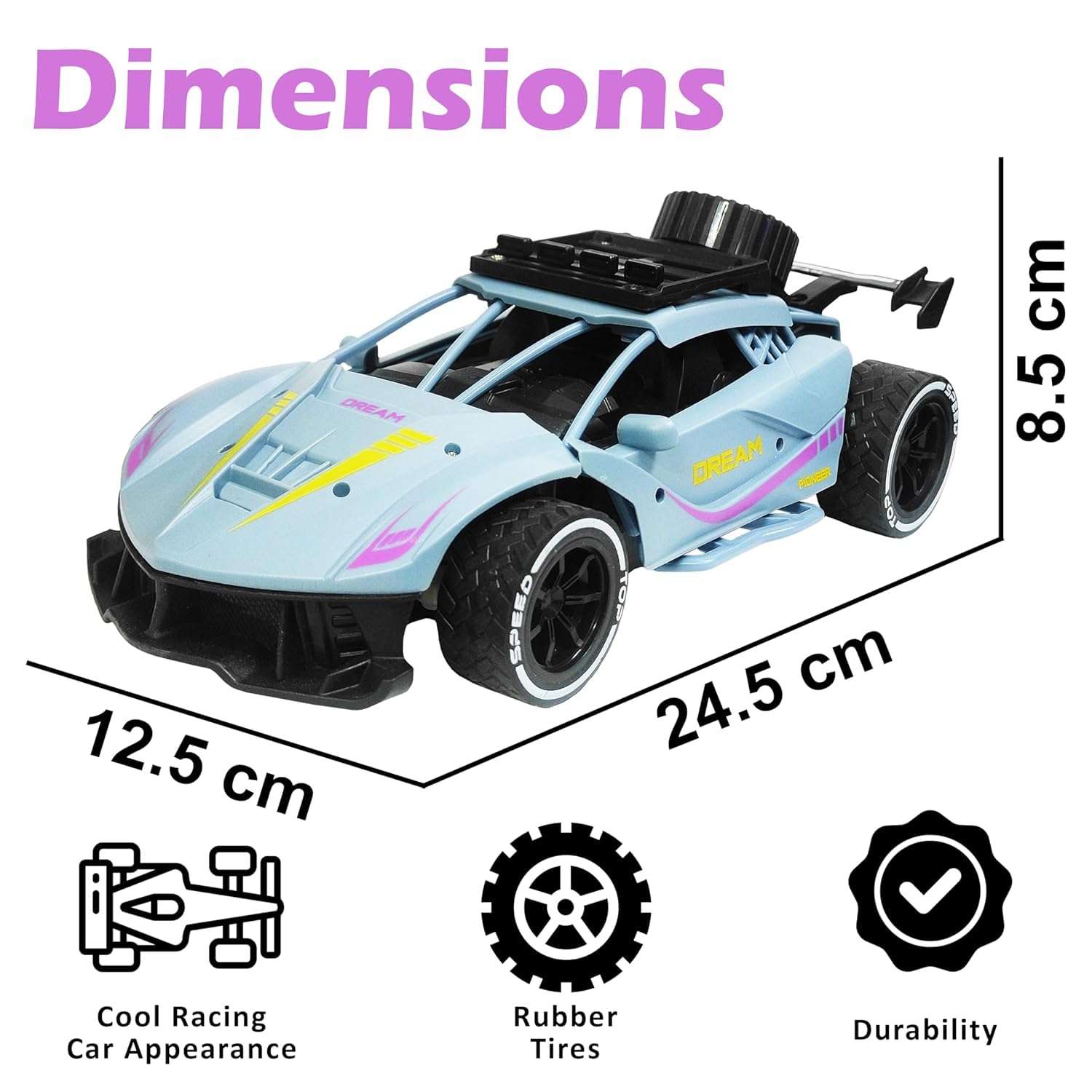 VGRASSP Rechargeable Racing Car Toy for Kids with 2.4 GHz Long Range Remote Control - 1:16 Scale Joystick RC Sports Vehicle - Color and Design As Per Stock 4