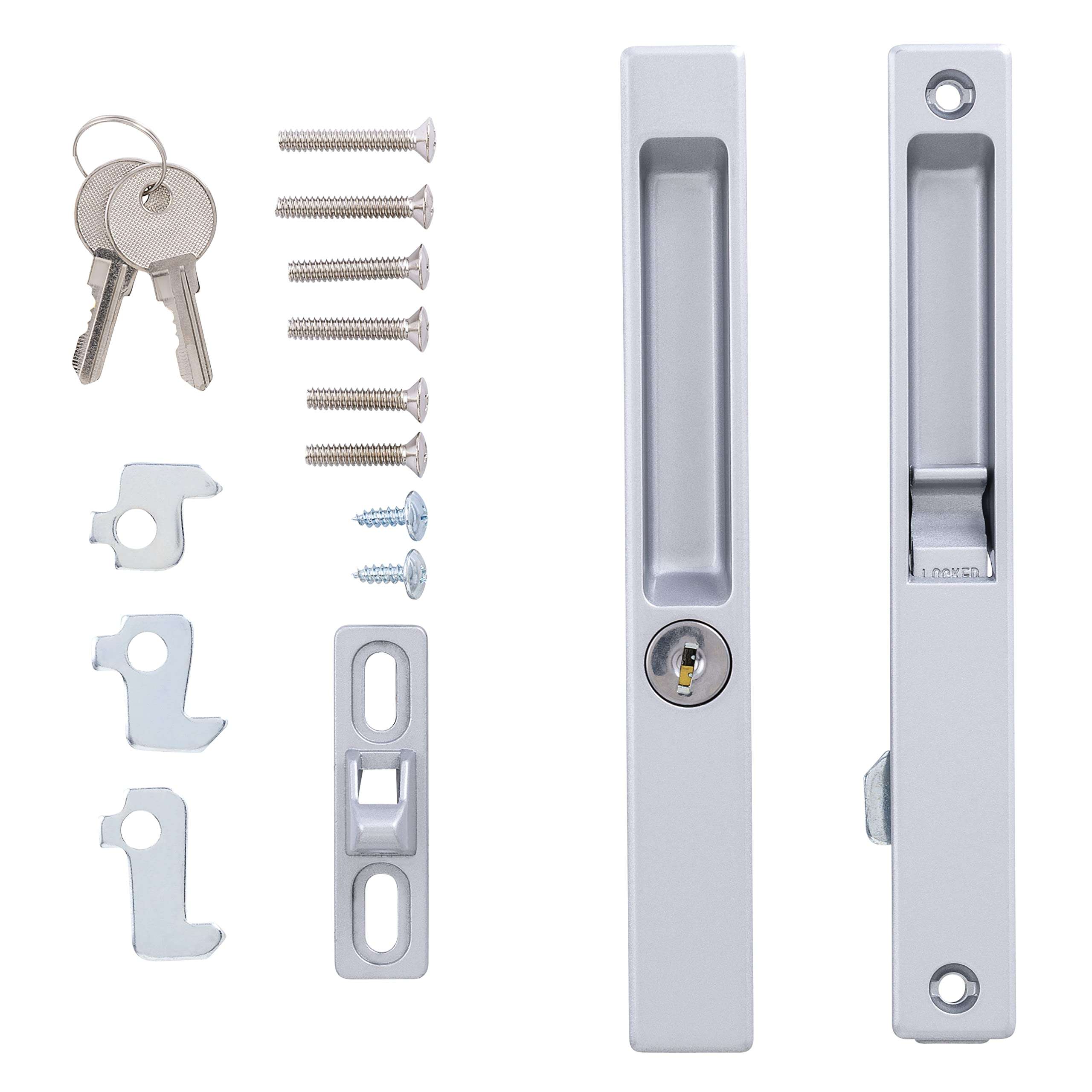 Wright Products - Keyed Flush Mounted Sliding Patio Door Latch Set, Aluminum Grey - Replacement Locking Flush Handle 3