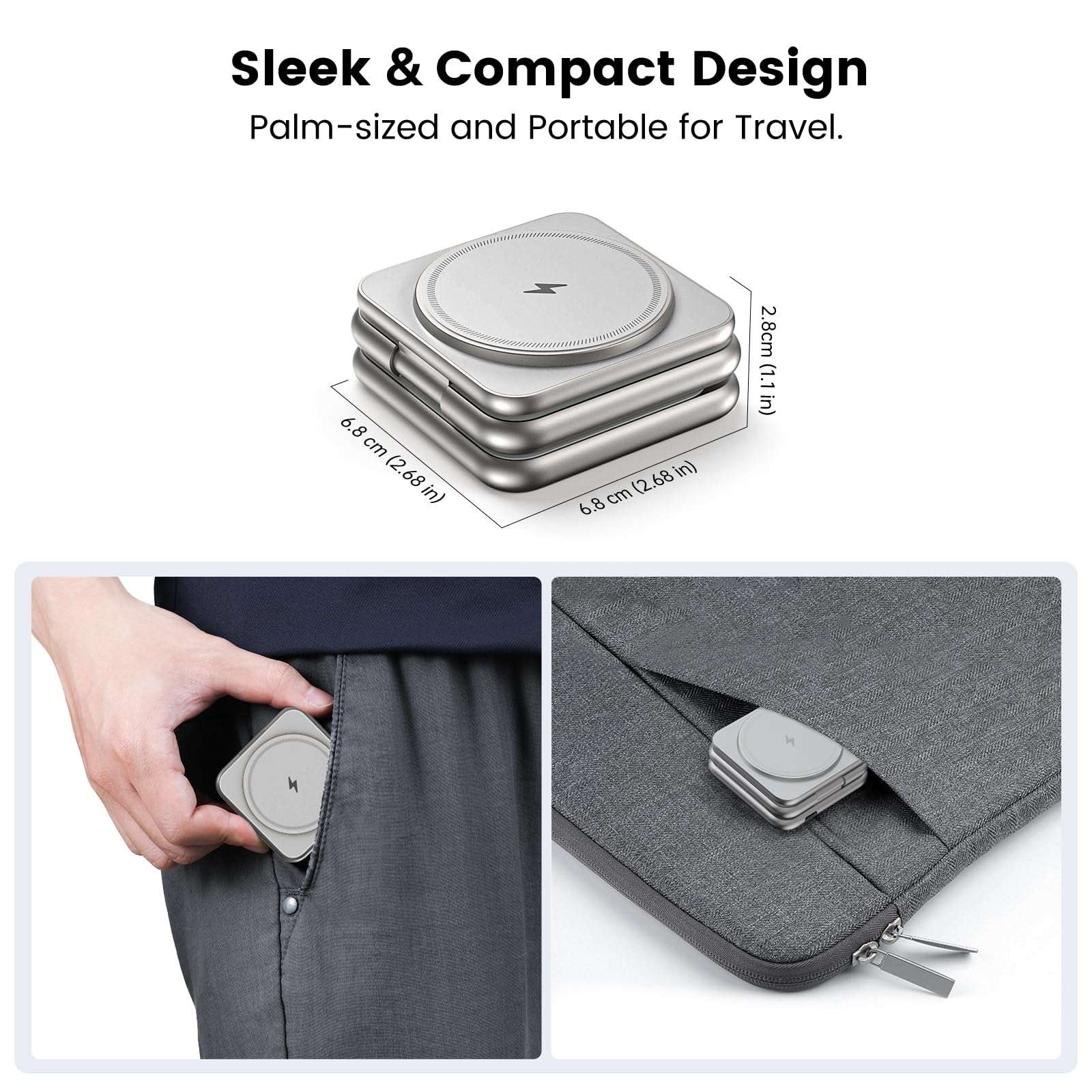 KU XIU X40 Plus 3 in 1 Wireless Charging Station, Foldable Portable Magnetic Wireless Charger for Apple Devices, 15W Fast Charging Stand for iPhone 16 15 14 13 12 Pro Max & Apple Watch, AirPods 5