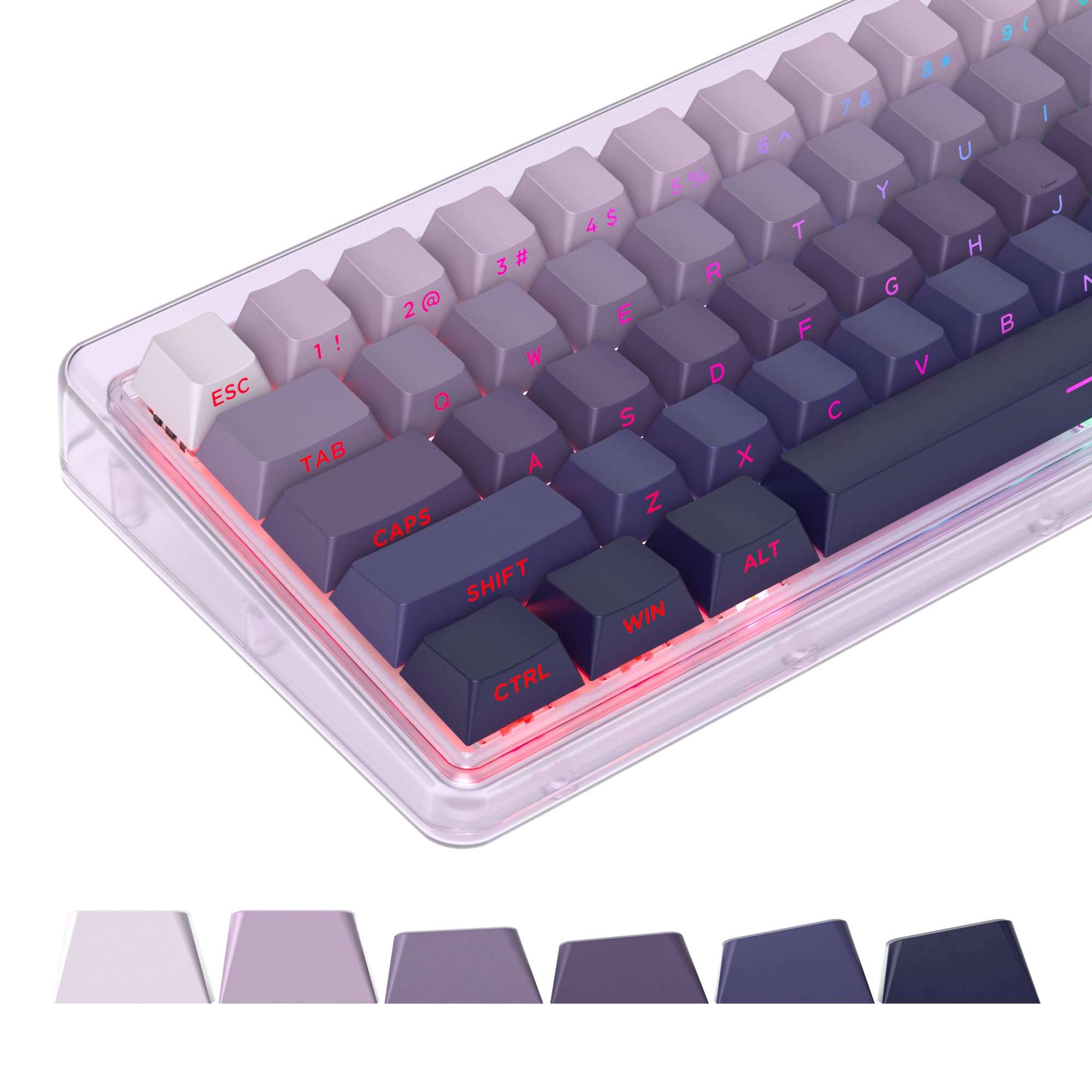 133 Keys PBT Gradient Gray Side Printed Keycaps,Double Shot Shine Through Custom Cherry Profile Keycaps for for Cherry/Gateron MX switches 60 Percent / 68/75% Gaming Mechanical Keyboard (Star Purple) 1