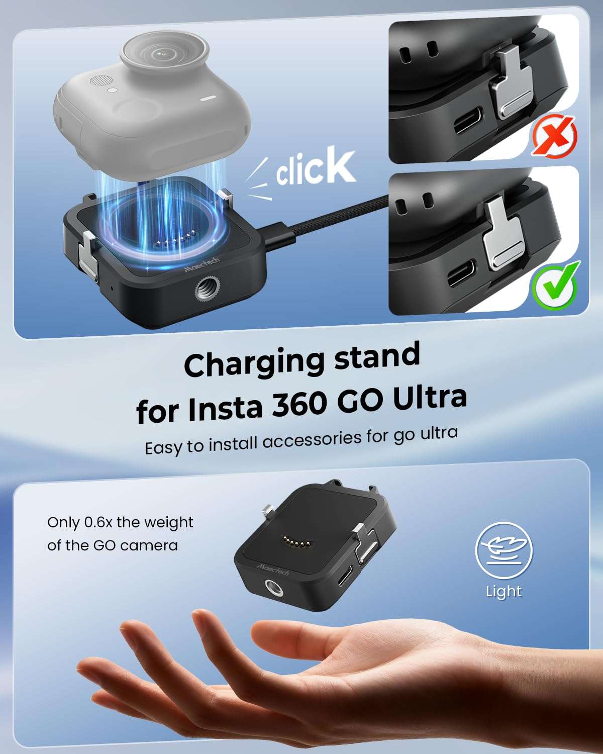 Maectech Charging Base for Insta360 GO Ultra Charging Dock Station for GO Ultra Accessories Quick Release Mount - Black 6