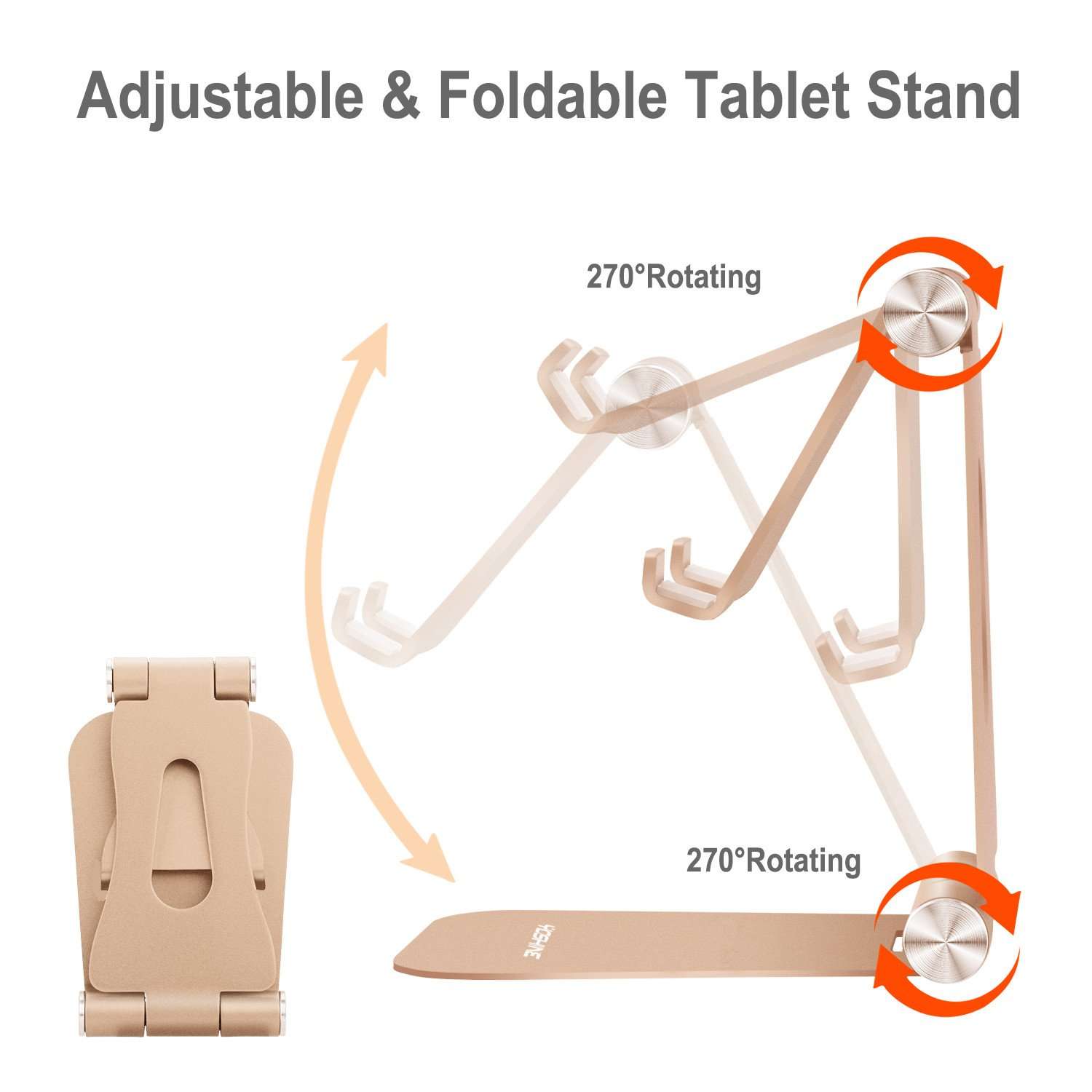 YOSHINE Cell Phone Stand for Desk, Portable Cell Phone Holder Adjustable Tablet Stand Aluminum Stand Holder Cradle Charging Dock for Nintendo Switch all Smartphones and Tablets (4-13") - Gold 2