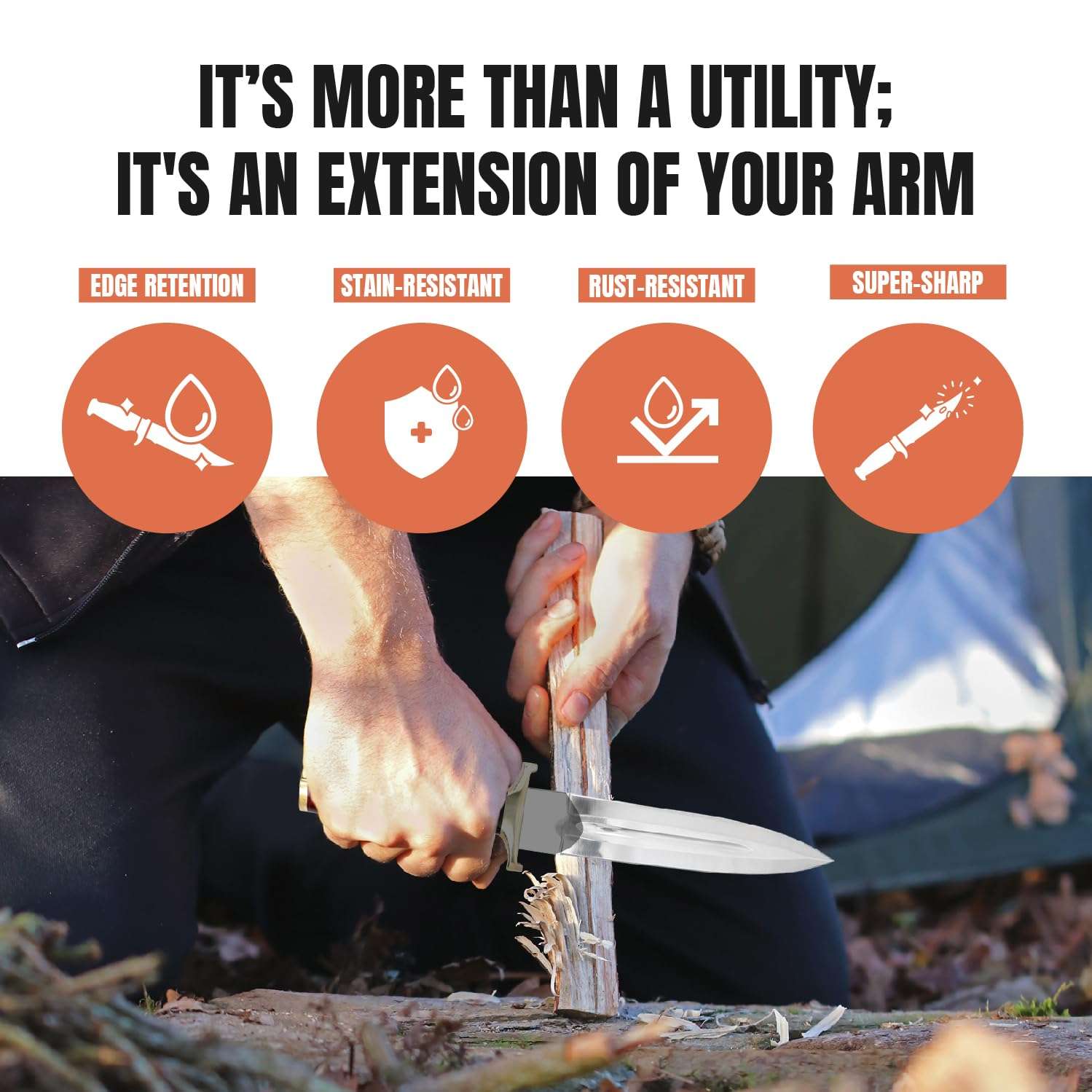 Perkin Hunting Knife - 13” Double Edge Knife - Handmade Knife with Leather Sheath - 440C Razor Sharp Steel Spear Point Blade with Colored Bone Handle for Camping, Tactical, and Survival 4