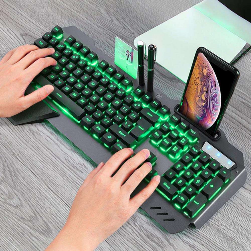 Generic Moimi Remote Control - Wired Keyboard RGB Backlit USB Interface Driver-Free with Phone Holder/Pen Tray/Card Slot Office Mechanical Gaming Keyboard - (Color: Black) 4