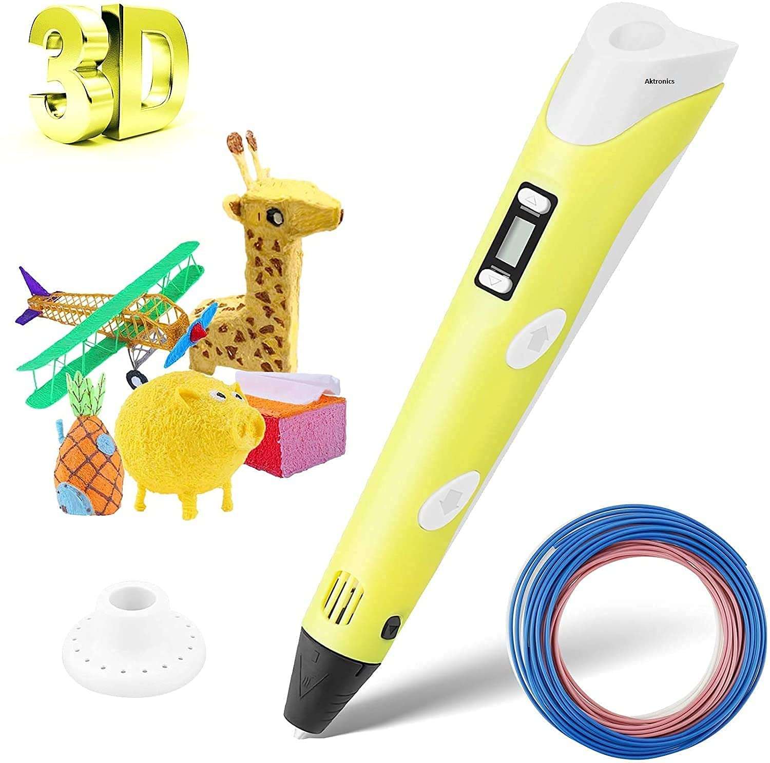 eSun 06A 3D Printing Pen Professional | Strong Body | LCD Display | Supports PLA /ABS Filament (Yellow)