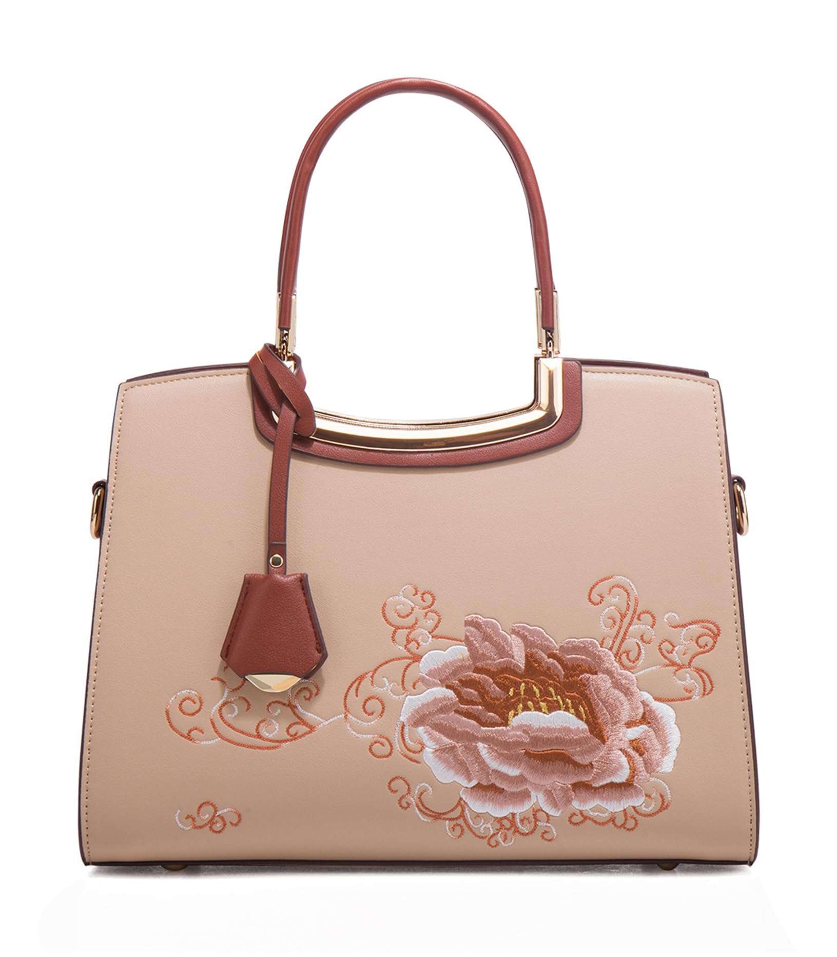 LANGSER Women's Handbag Puese PU Leather Flower Embroidery Shoulder Bag Chic Crossbody Large Commuter Top Handle Satchel Bag 1