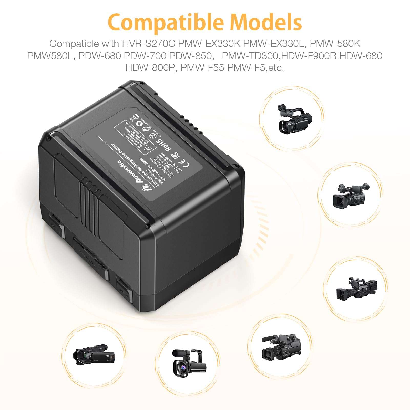 V-Mount/V-Lock Battery - 222Wh 14.8V 15000mAh Rechargeable Li-ion Battery for Broadcast Video Camcorder, Compatible with Sony HDCAM, XDCAM and Digital Cinema Cameras 3