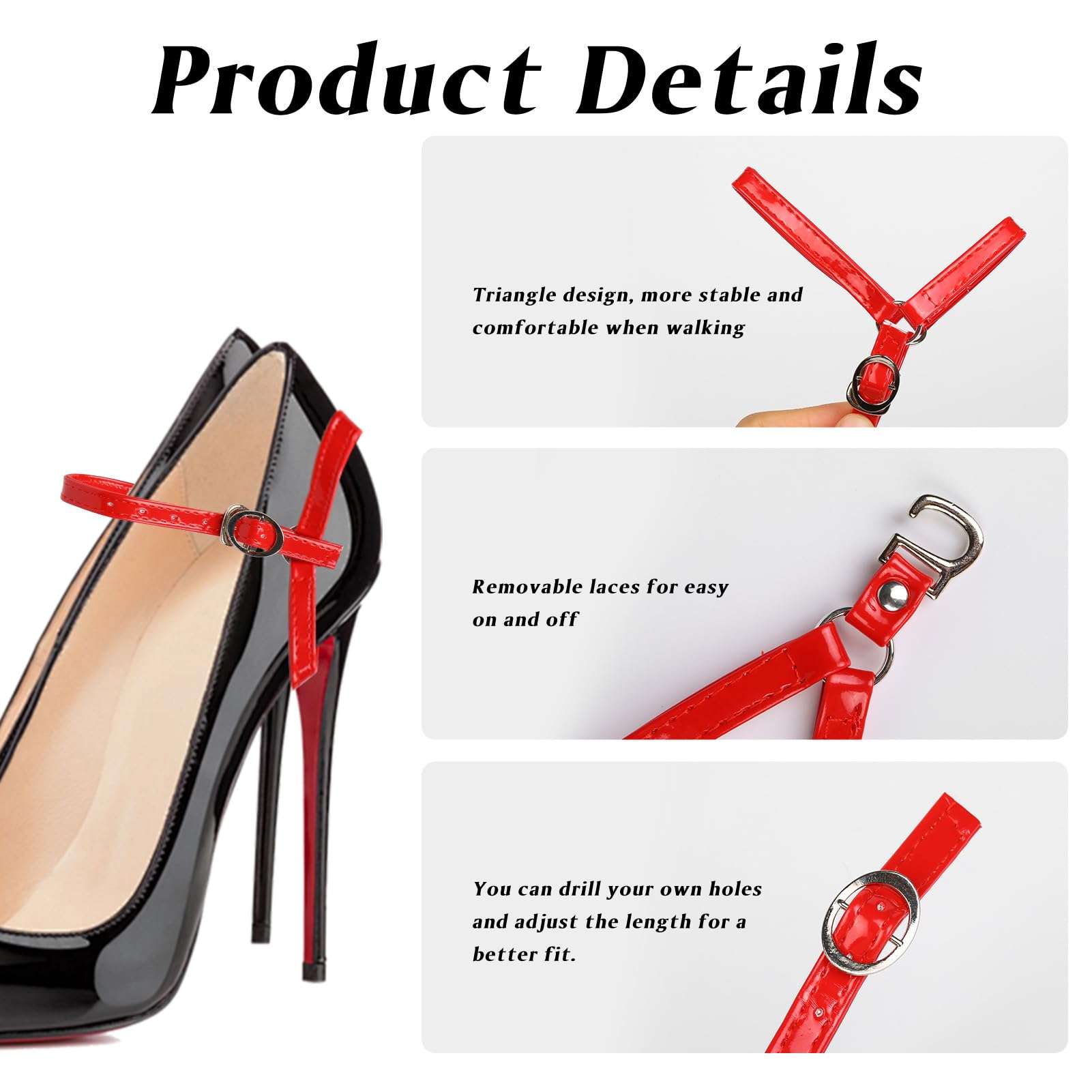 RJLCTH 3 Pairs Detachable Heel Straps for High Heels, Adjustable and Elastic Women Anti Slip Shoe Straps for Loose Shoes (Multicolor A) 4
