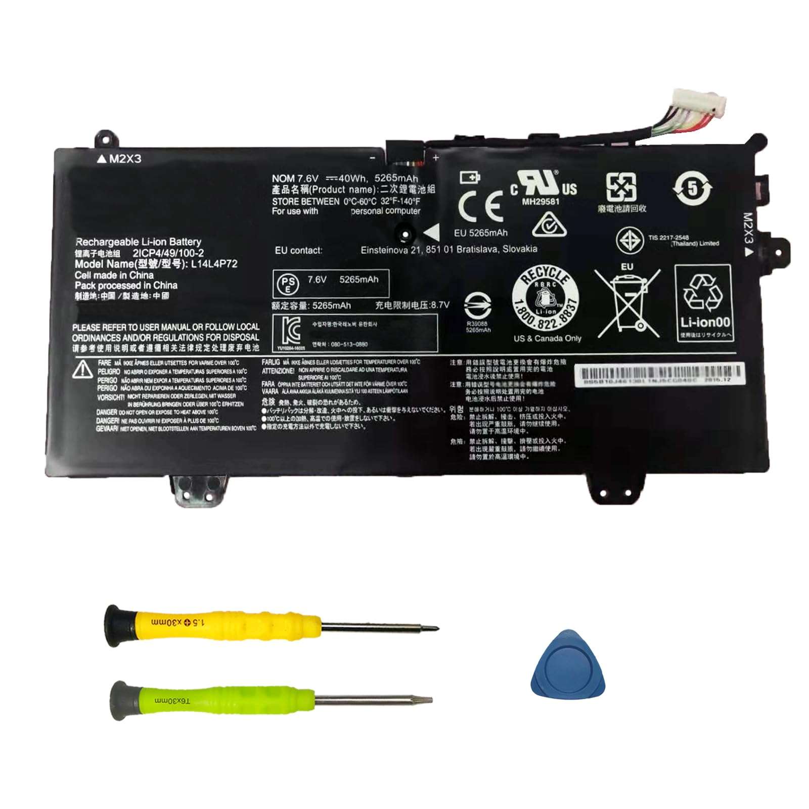 SUNNEAR L14L4P72 Battery Replacement for Lenovo Ideapad Yoga 700-11ISK Yoga 3-1170 Series Laptop 5B10K10215 5B10J46130 5B10K10176 5B10K10166 L14L4P71 L14M4P71 L14M4P73 7.6V 5265mAh 40Wh 1