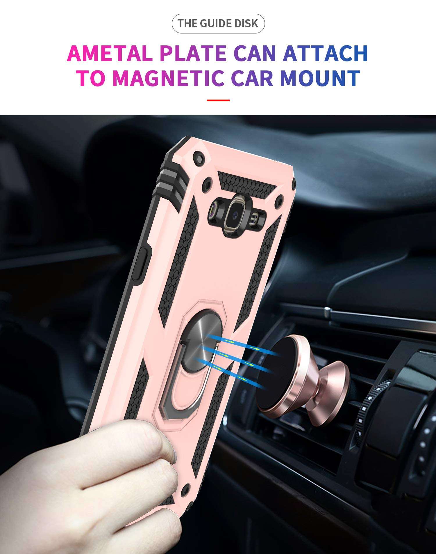 StarLodes Compatible for Samsung Galaxy J7 2015 Case,J7 Neo,J7 Core,J7 Nxt Phone Case,[HD Screen Protector] Heavy Duty Shockproof Protective Cover with Ring Kickstand for Magnetic Car Mount-Rose Gold 6