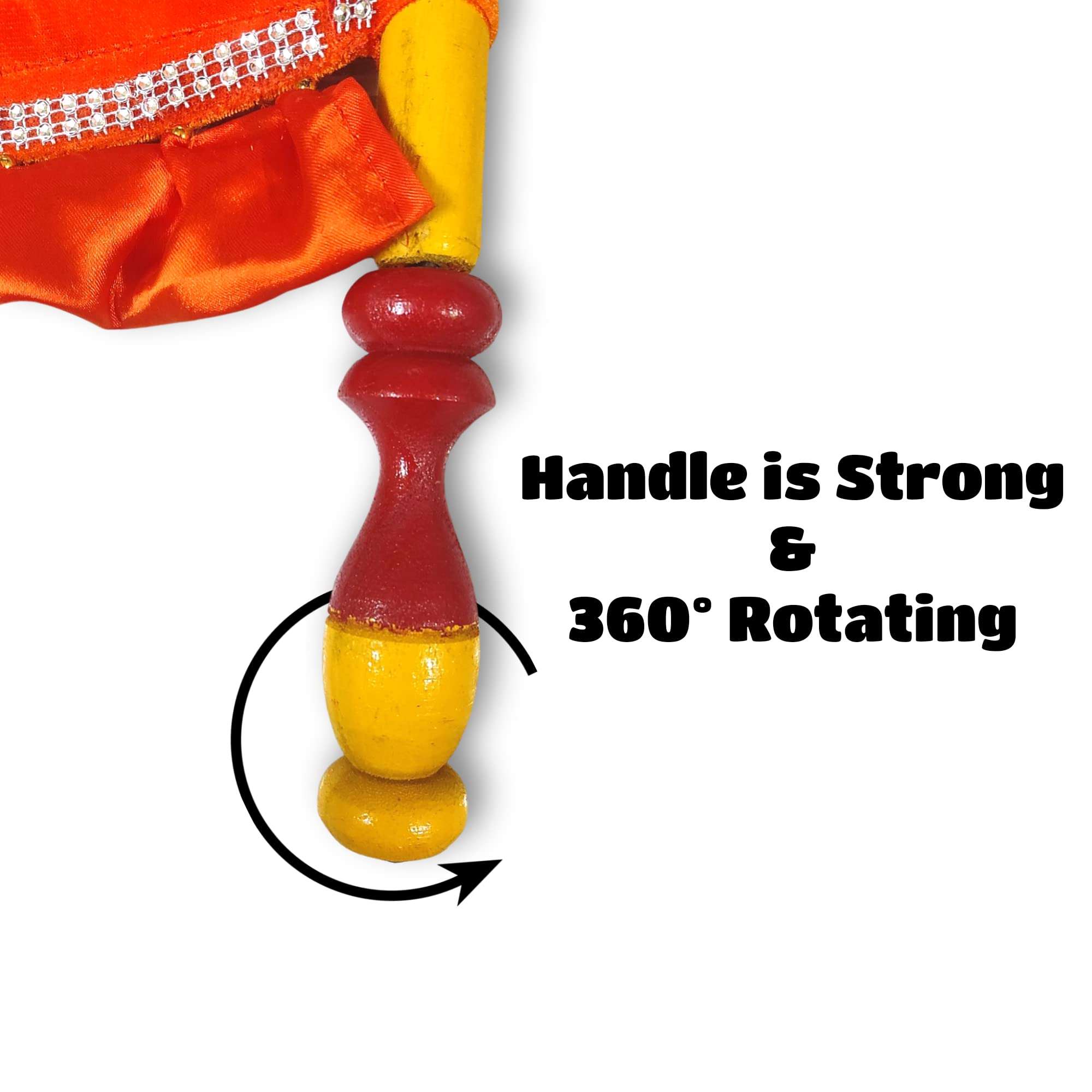 Stonsell Wooden Handcrafted Hand Fan/Beejna Pankha with Valvet Cloth, Royal/Punjabi Hand-Fan with Wooden Handle for Home Décor & Travel use (Multi-Color) (Orange) 5