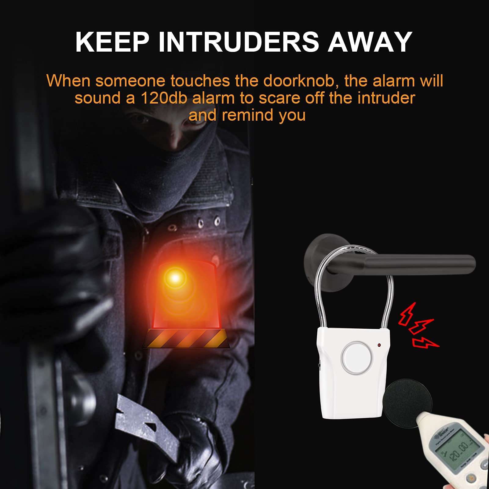 JIAN BOLAND Door Handle Alarm - 120DB Audible Alarm, Vibration Triggered Security for Home, Travel & Apartment 5