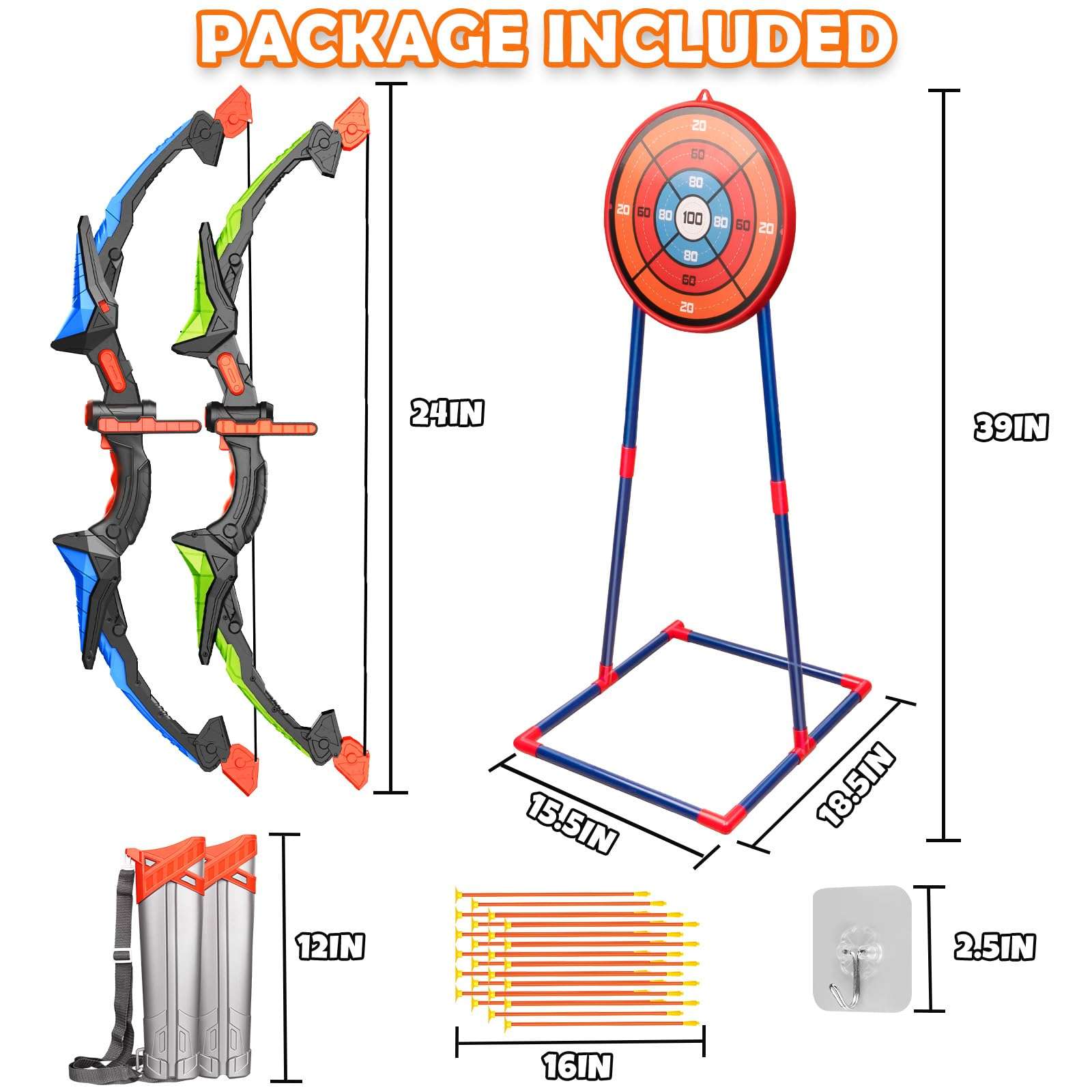 TiQtoy 2 Pack Bow and Arrow for Kids, Bow and Arrow Set Toys for 5 6 7 8 9 10 11 12 13 14 Year Old Kids Boys Girl, LED Light Up Archery Set, Kids Indoor Outdoor Games Toys, Birthday Gifts 4
