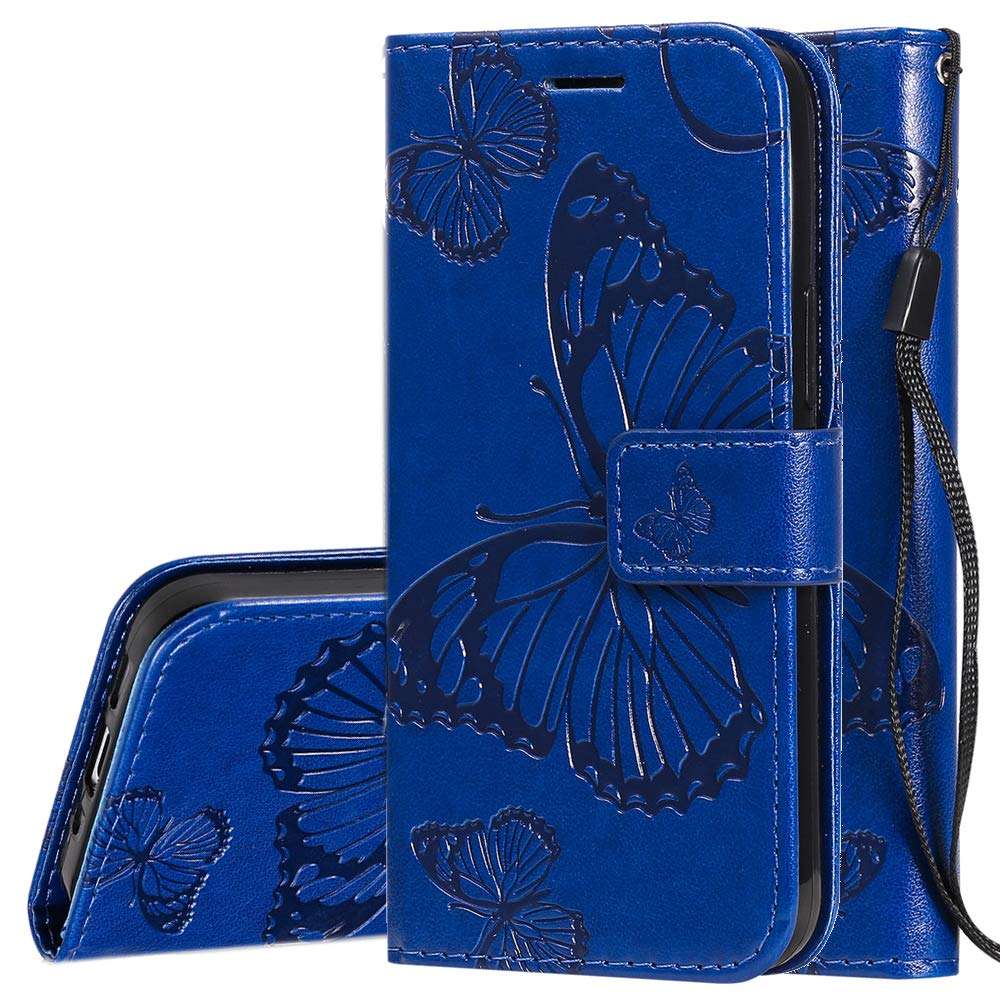 COTDINFORCA for Samsung A20S Case PU Leather Butterfly Embossing Flip Samsung Galaxy A20S Wallet Case Fold Stand Smartphone Phone Case for Samsung Galaxy A20S. Butterfly Blue KT 1