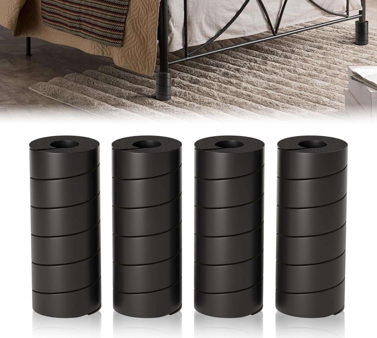 4 Pcs Bed Frame Toe Protectors 6" Bed Frame Leg Covers Feet Protectors to Keep Your Toes from Hard Furniture Legs Corner Guards, No Adhesive or Glue (Black)