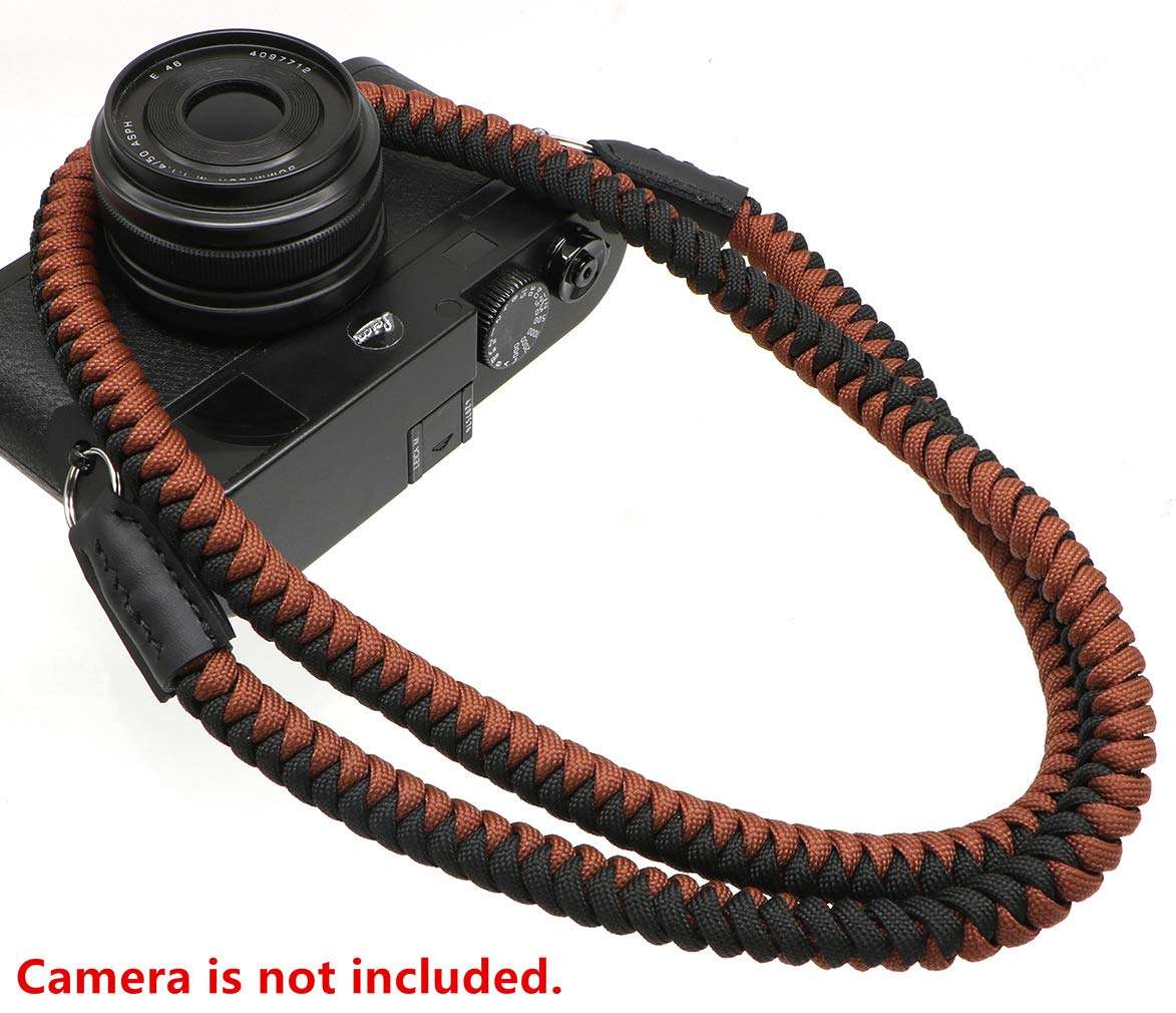 HITHUT Paracord Woven Camera Neck Shoulder Strap Belt Hand Compatible with Canon Nikon Sony Olympus Pentax Fujifilm Panasonic SLR DSLR Digital Mirrorless Cameras 42 inch Black Brown 4