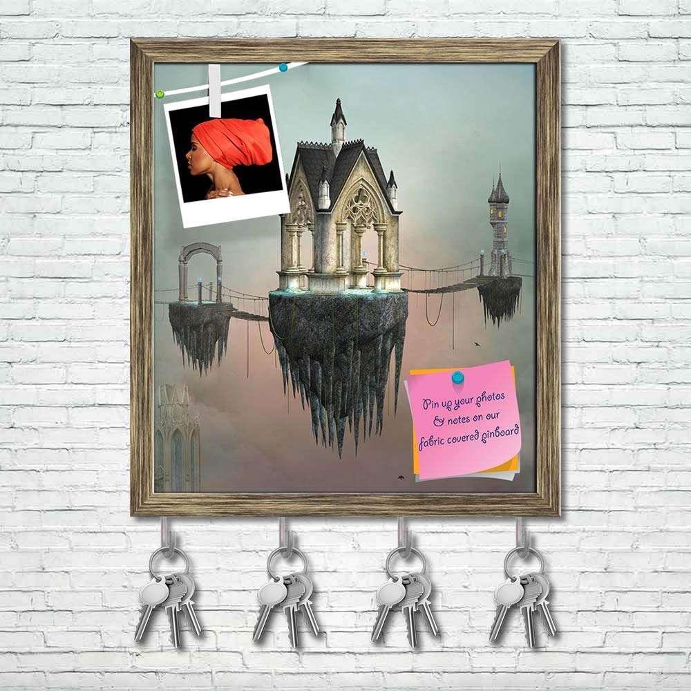 ArtzFolio Fantasy Village D1 Bulletin Notice Pin Board | Vision Soft Board | Inbuilt Key Holder Hooks | Antique Golden Frame 10 x 11.1 inch (25 x 28 cms) 6