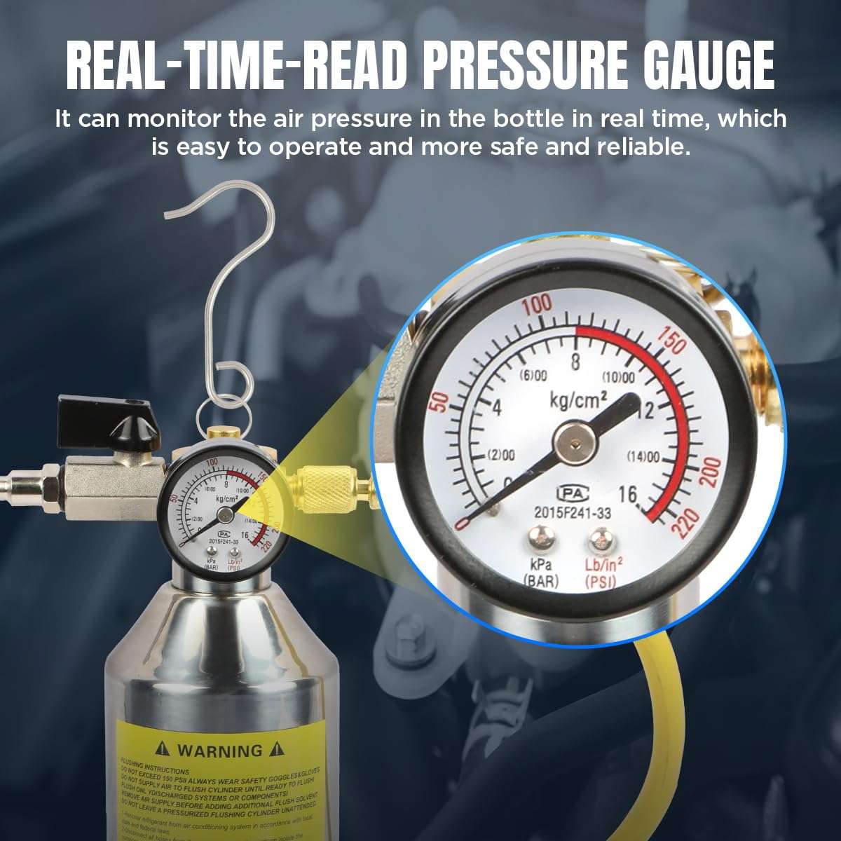 YUANRI AC Flush Kit Home A/C Flush Tool Automotive A/C Flush Kit House AC Flushing Kit 1L Stainless Steel Bottle R134A R12 R22 R404 R410A Air Conditioner System Flush Canister Kit Clean Tool Set 4