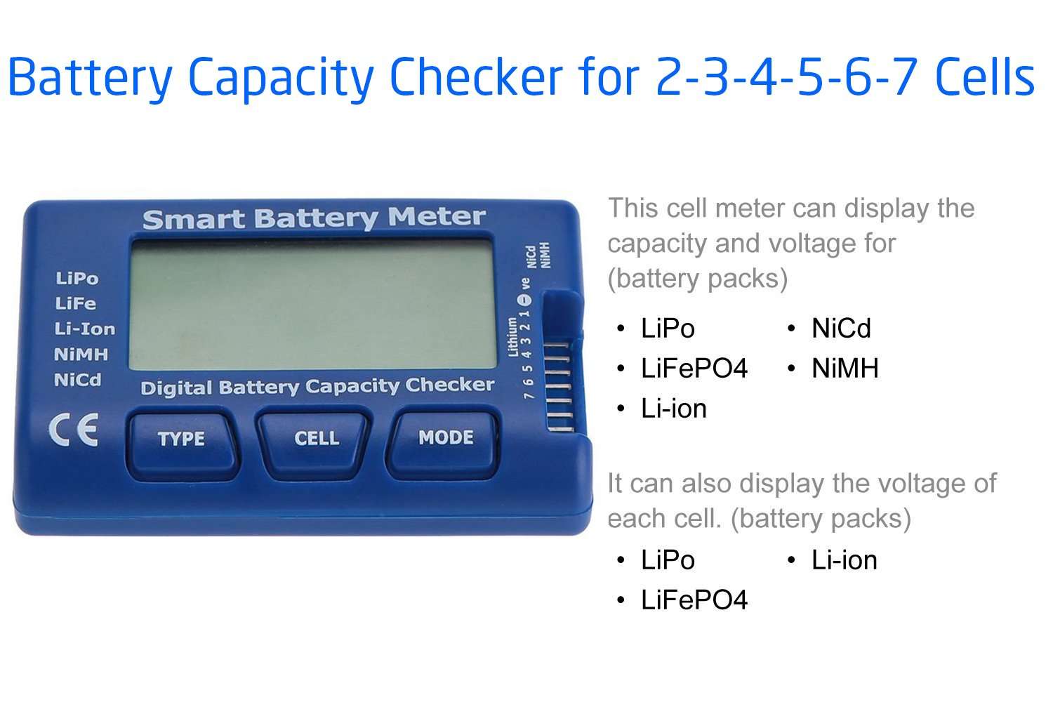 TOMTOP Smart Digital Battery Capacity Checker for LiPo LiFe Li-ion NiMH NiCd Battery 2