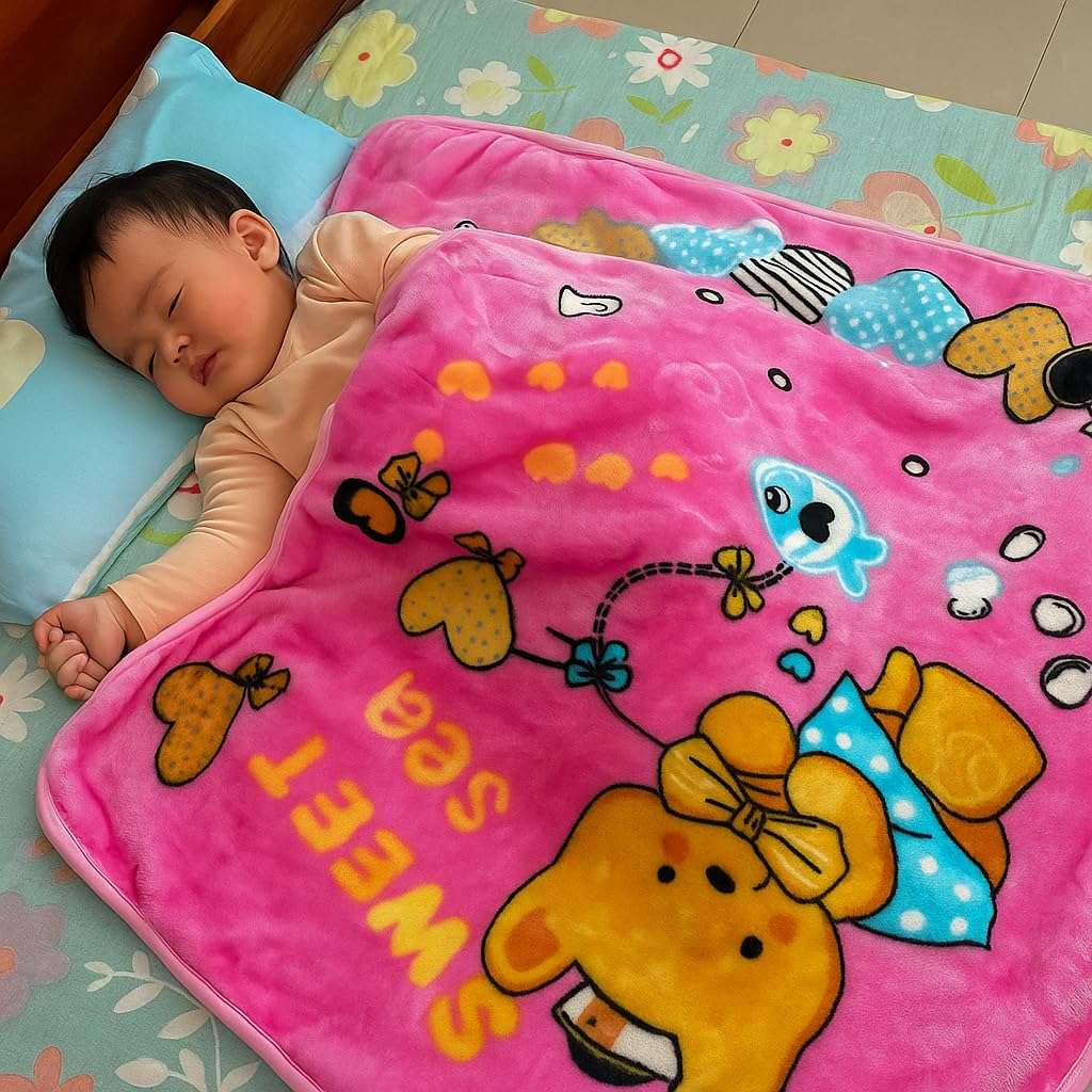 DIVYAM Soft Kids Blanket Light Pink 80x120 cm Set of 1 – Ultra Soft, Skin-Friendly, Lightweight & Warm Multi-Season Fleece Blanket for Crib, Stroller, Travel, or Naptime, Full Coverage Blanket 5