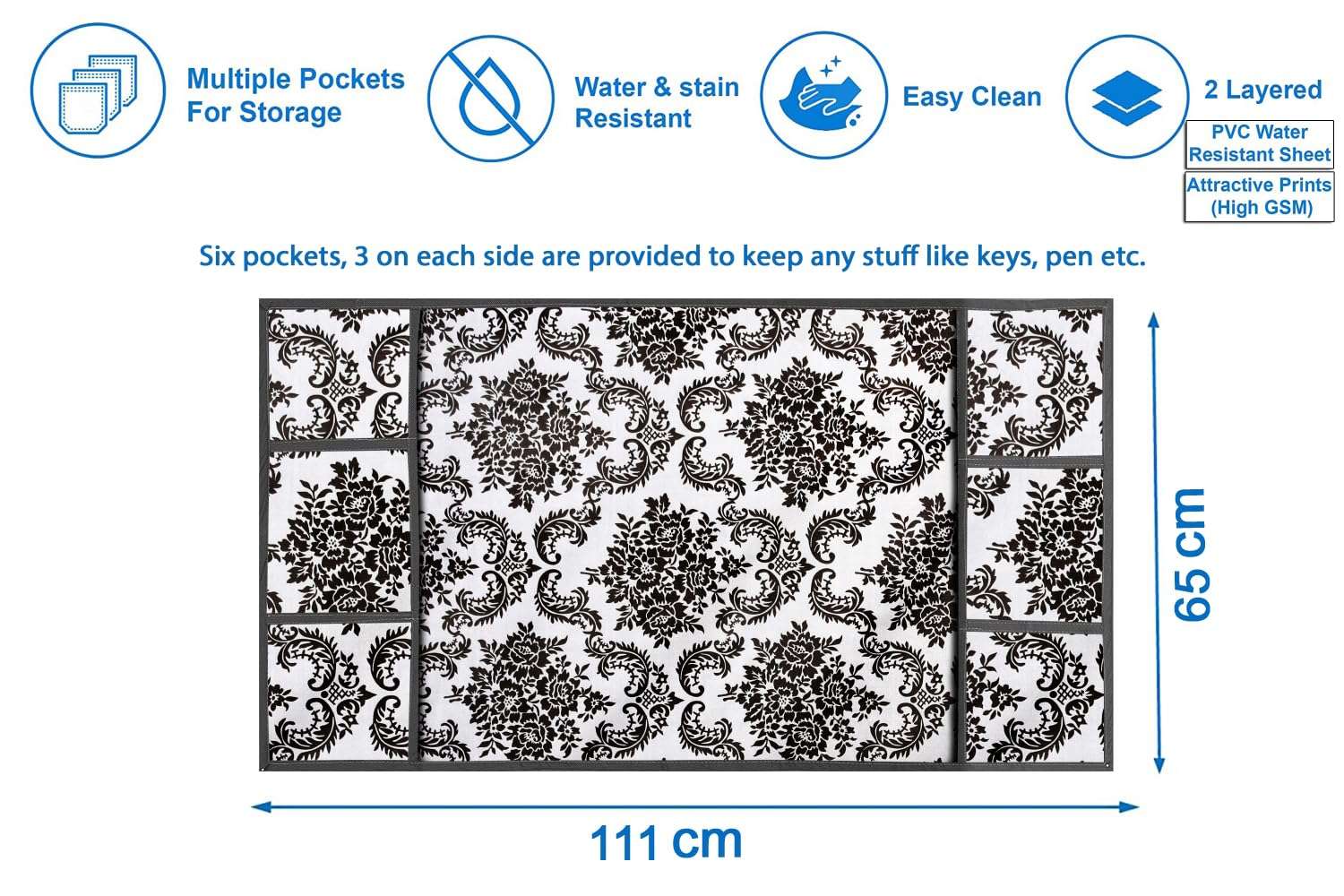The Furnishing Tree Fridge Top Cover Compatible for Whirlpool 215 VMPRO, 192 LTR WxL 65x111 in CM Damask Pattern offwhite 4