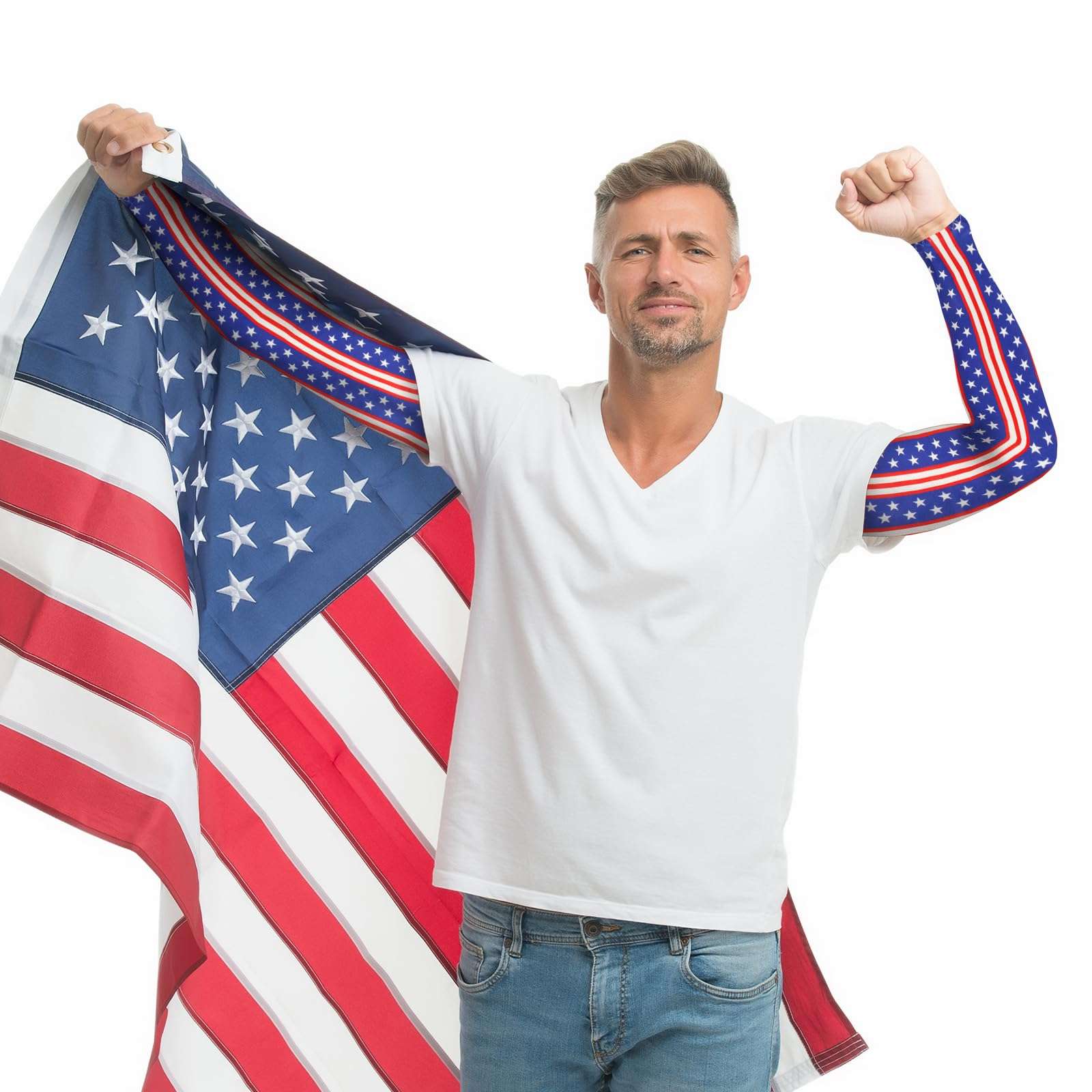 Blinket Labor Day Patriotic Arm Sleeves, USA Flag Cooling Sun Protection Arm Guards for Outdoor Labor, Labor Day Decorations, Unisex Sports Cycling UV Protection Sleeves Style E 5