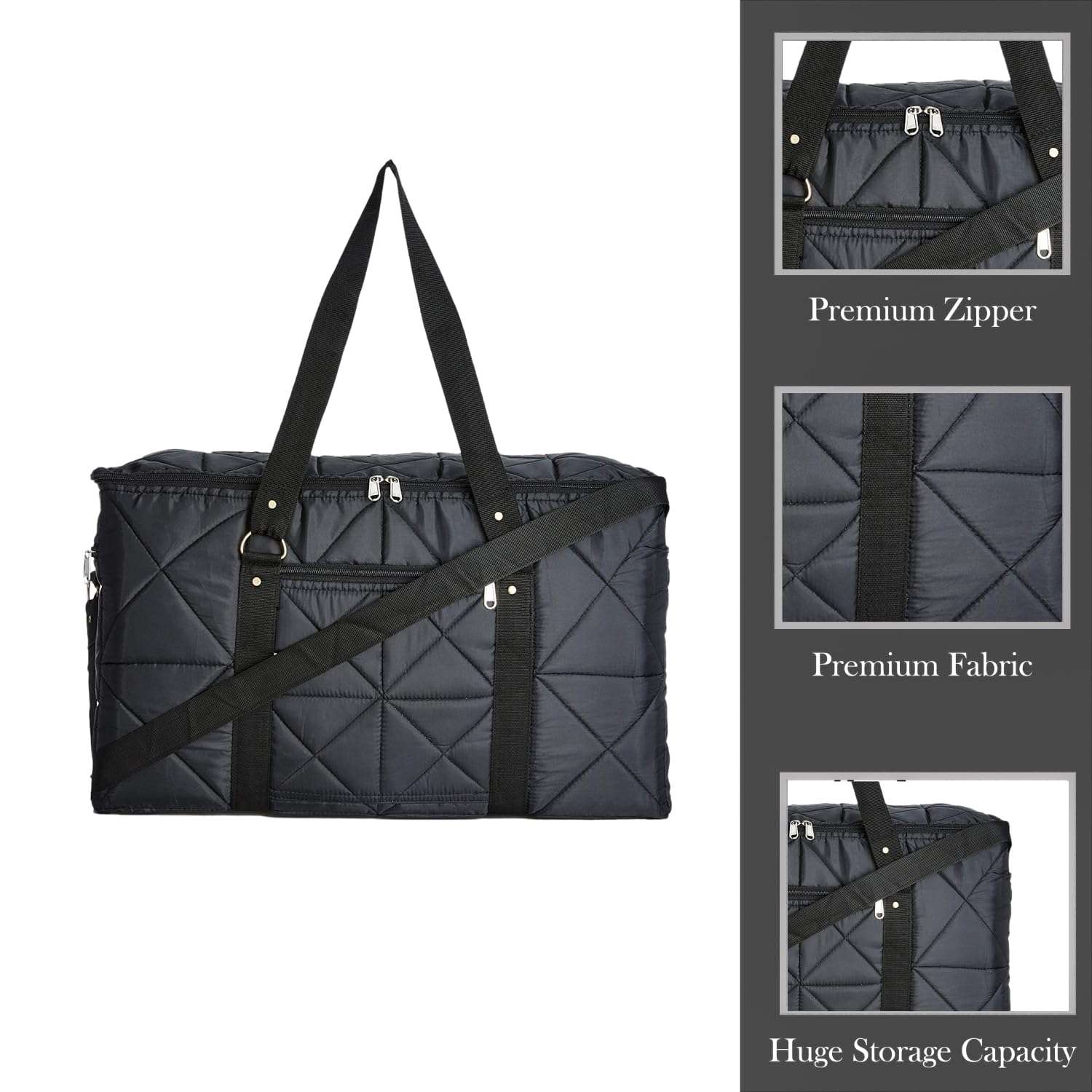 Heart Home Storage Duffle Bag | Parachute Travel Storage Bag | Storage Organizer for Clothes | Storage Carrying Bag with Handle | Zipper Closure Storage Bag for Clothes | Pack of 2 | Black 5