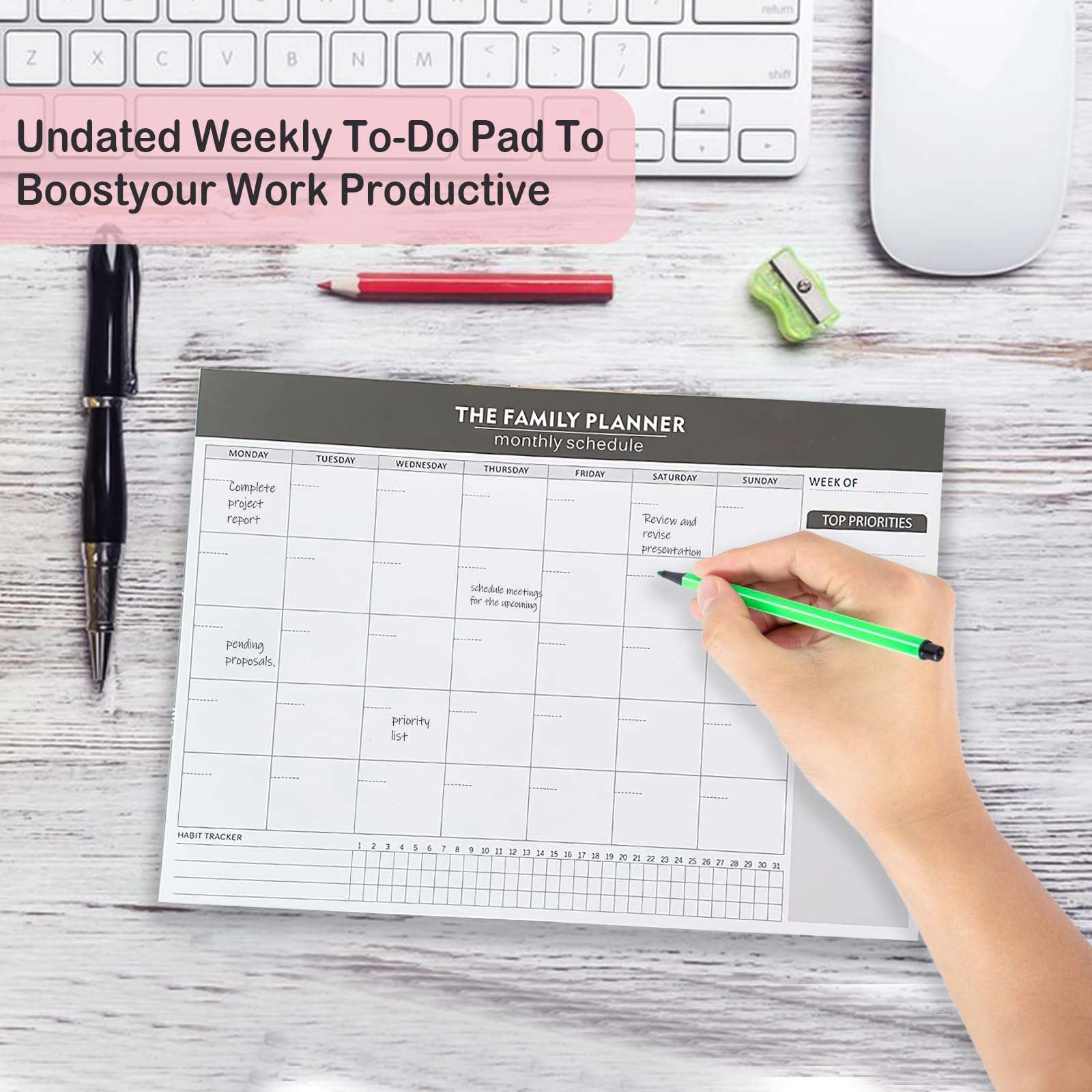 Weekly Planner Tear-Off To-Do List Notepad, 52 Undated Sheets (7"×10") - Essential Office Desk Accessories and Supplies (Black) 6