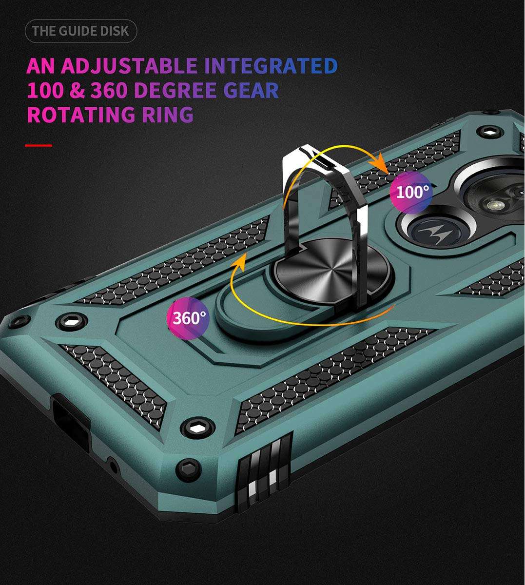 Moto G7 Play Case, [ Military Grade ] Shock-Absorption Bumper Cover Moto G7 Play Anti-Scratch Case with Ring Car Mount Kickstand for Moto G7 Play - Teal 4