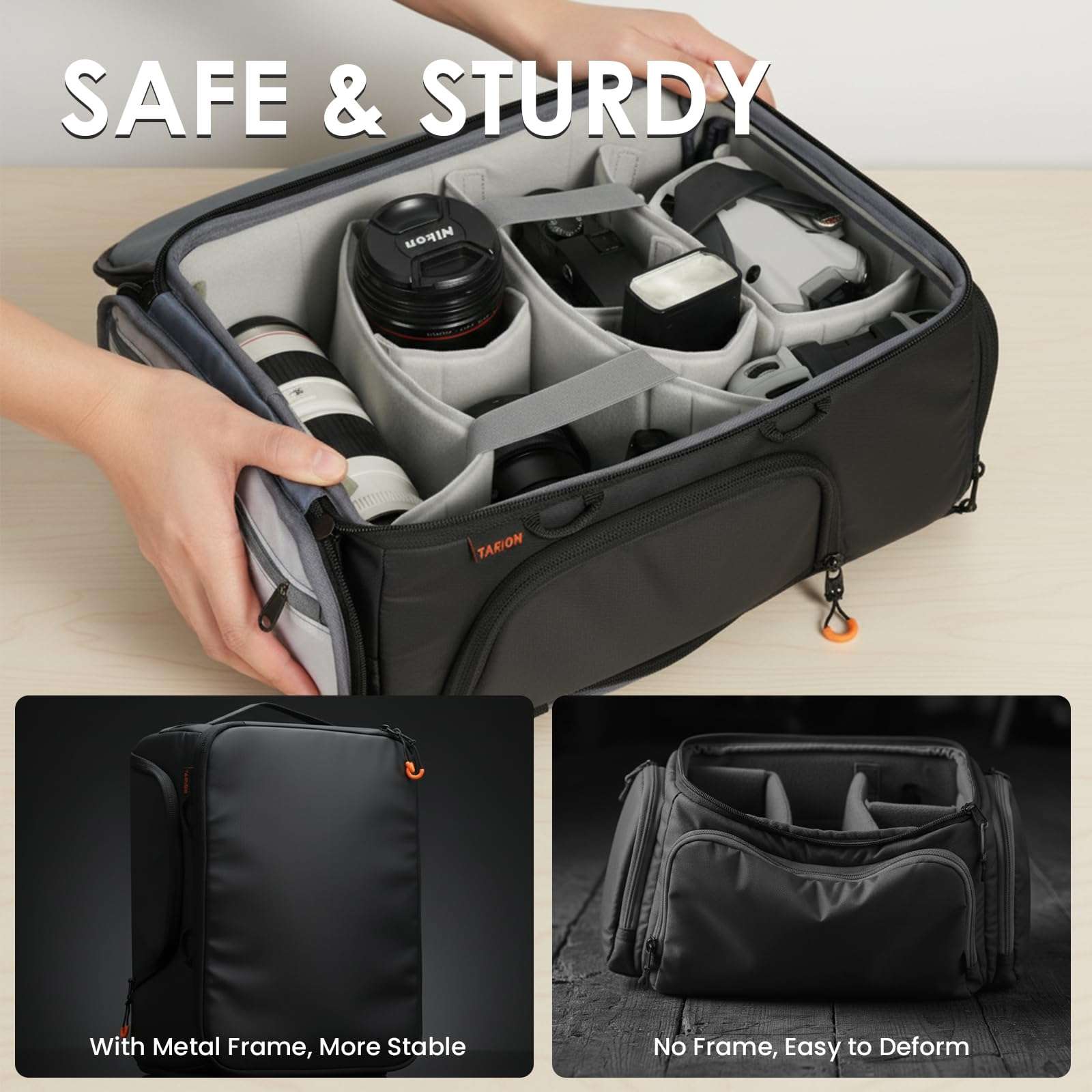 TARION Medium Camera Insert Bag - Quick Access DSLR Inner Case Organizer - Fits 2 Cameras 7 Lenses Drone Gear - Full Opening Back Design Protective Insert ShellCore M 5