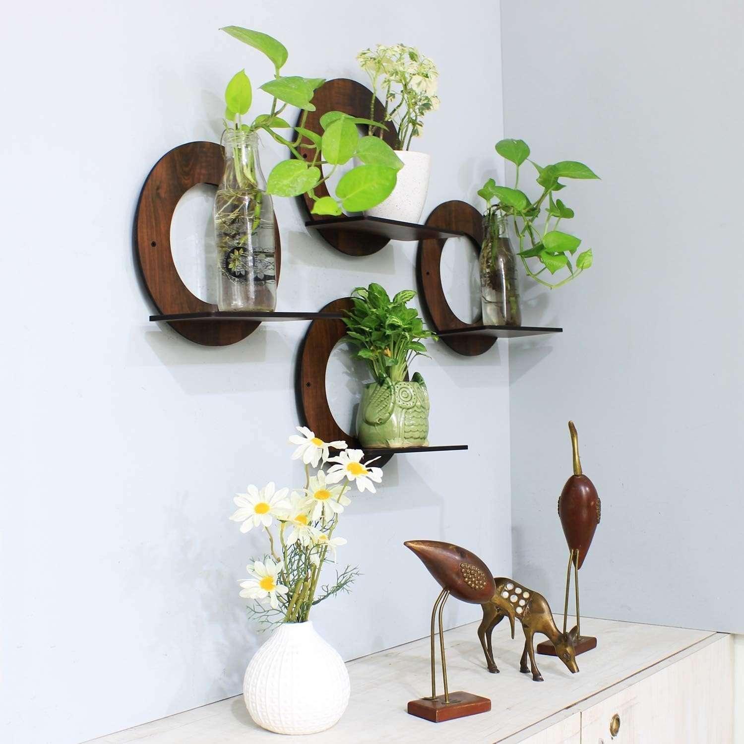 VUF Engineer Wood Round Shape Plant Stand | Engineer Wooden Plant Stand Set of 4 Pieces 1