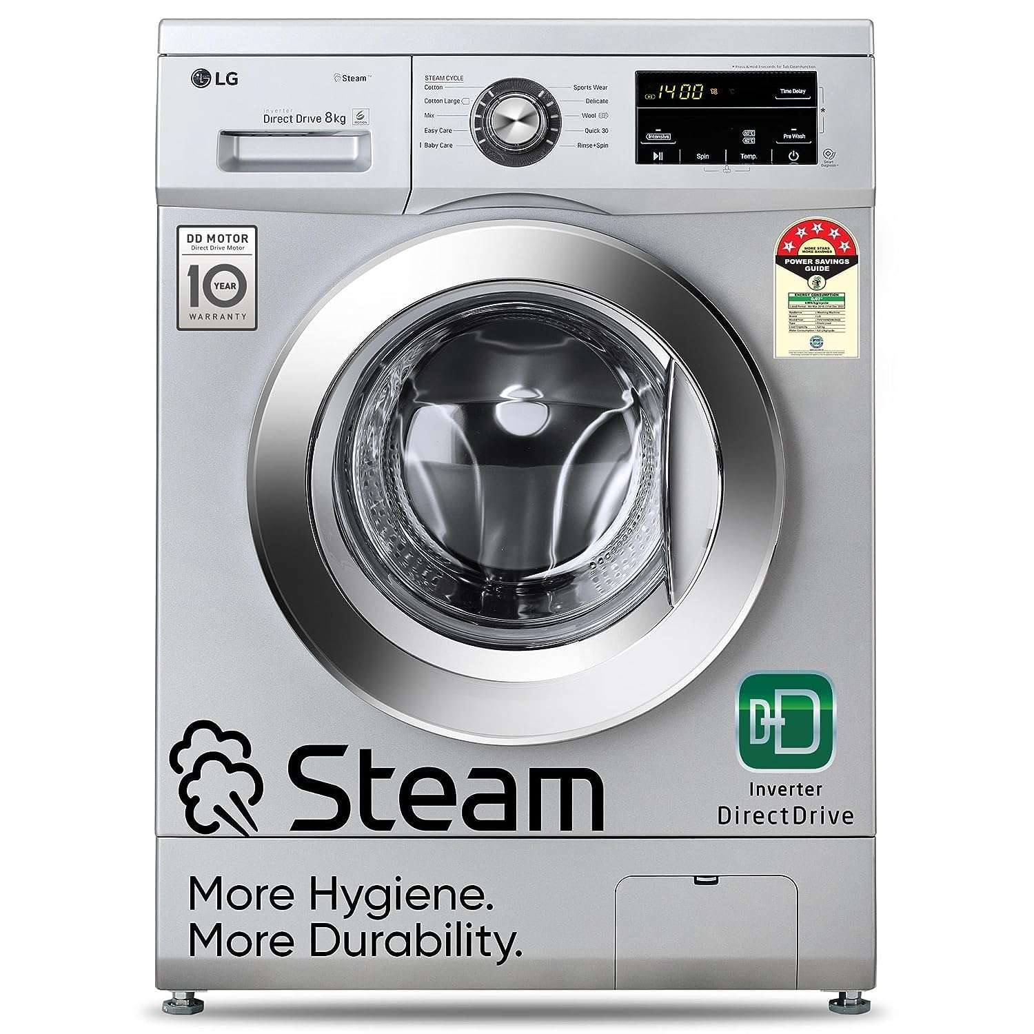 LG 8 Kg 5 Star Inverter Direct Drive Fully Automatic Front Load Washing Machine Appliance (FHM1408BDL, Steam, In-Built Heater, Touch Panel, Silver) 1