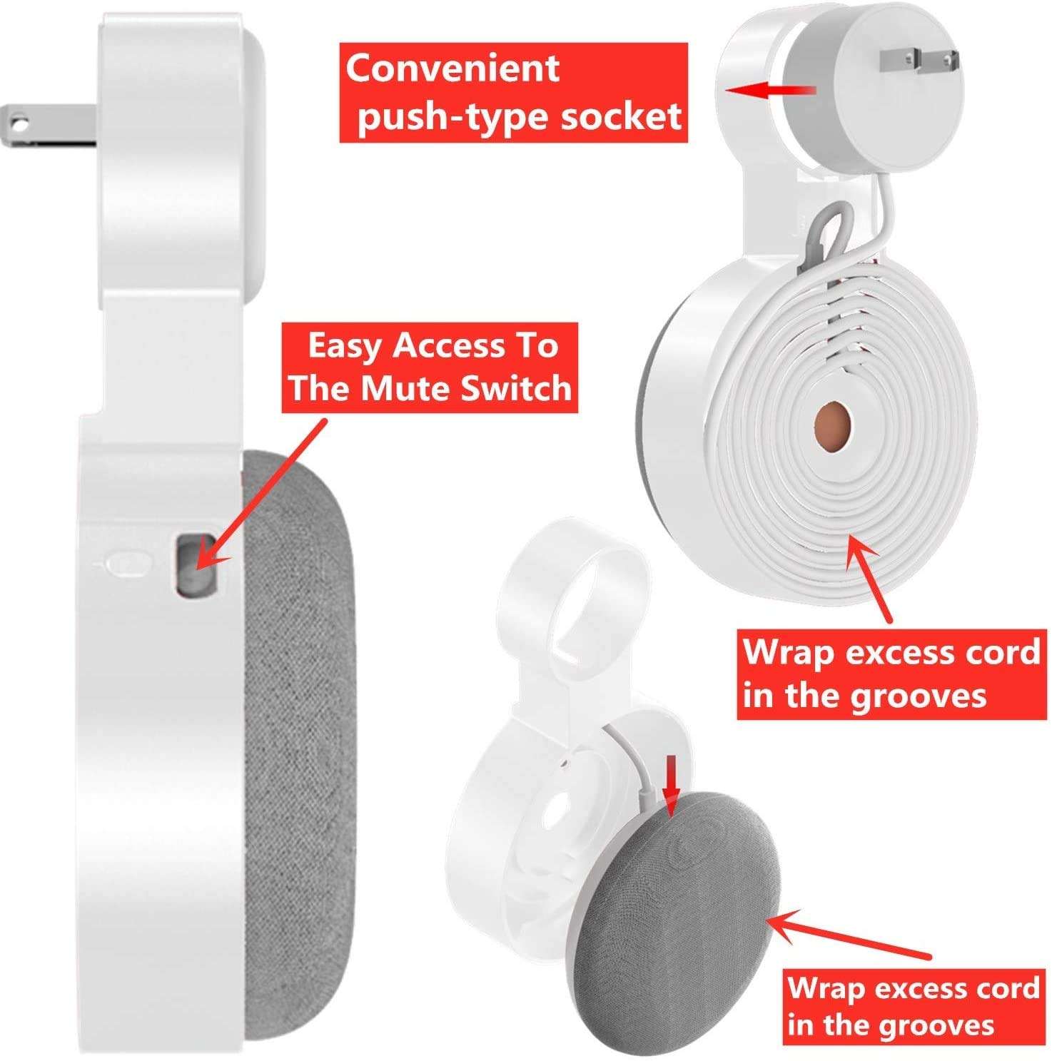 Yichuang Outlet Wall Mount Holder for Mini (2nd Gen) Perfect Cord Management for Mini Voice Assistant 3