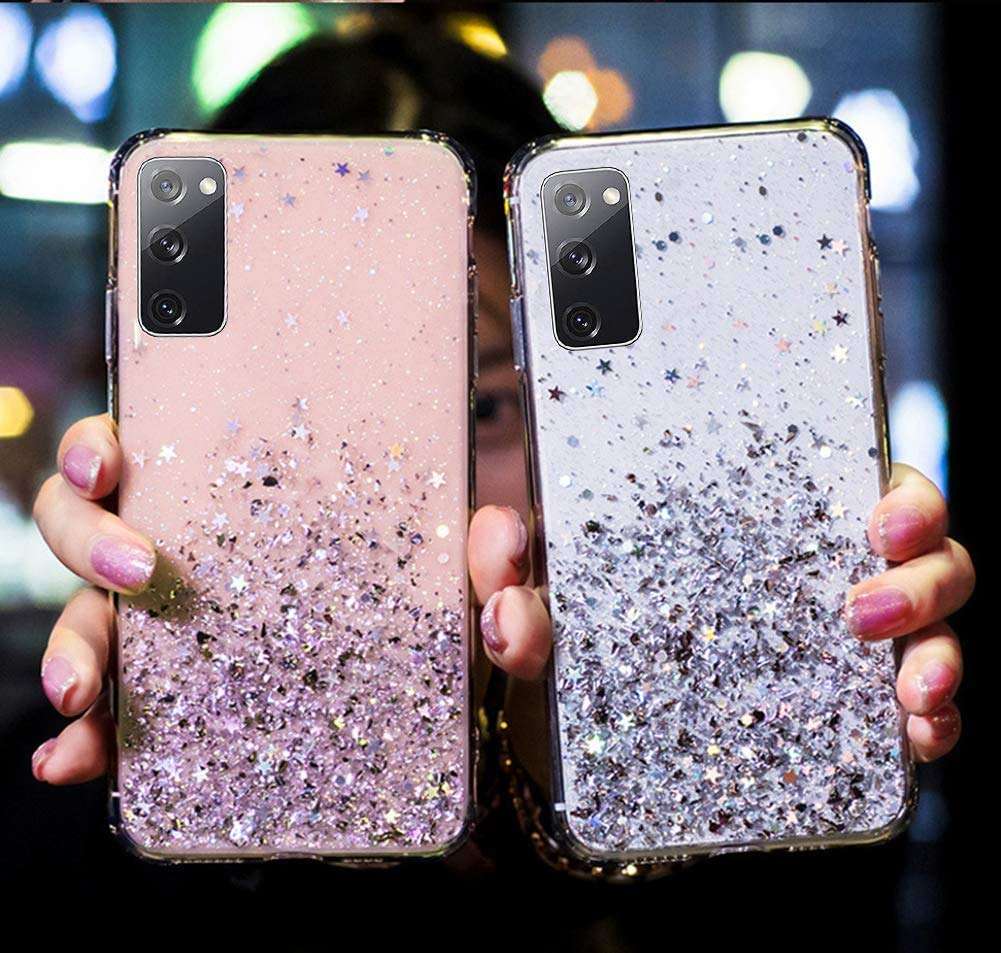 Case for Galaxy S20 FE 5G Glitter Case Girls Women Sparkly Shiny Glitter Bling Slim Soft Silicone Clear TPU Rubber Gel Skin Bumper Non-Slip Shockproof Phone Case Cover for Galaxy S20 FE 5G Case,Pink 2