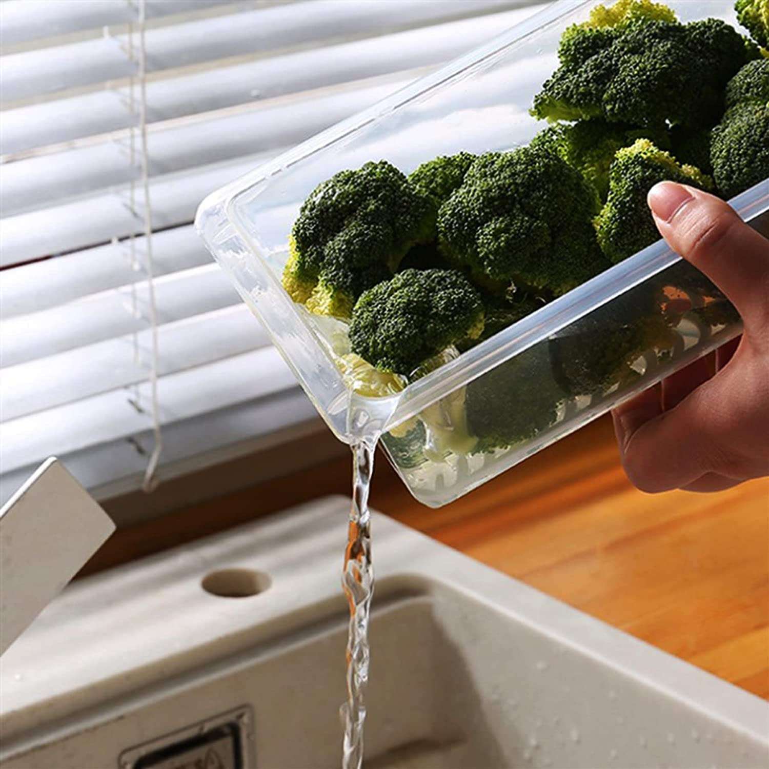 Karunanidhi Food Storage Container, Fridge Organizer Case With Removable Drain Plate Stackable Freezer Storage Containers Keep Fresh For Storing Fish, Meat, Vegetables (1500ML) 4