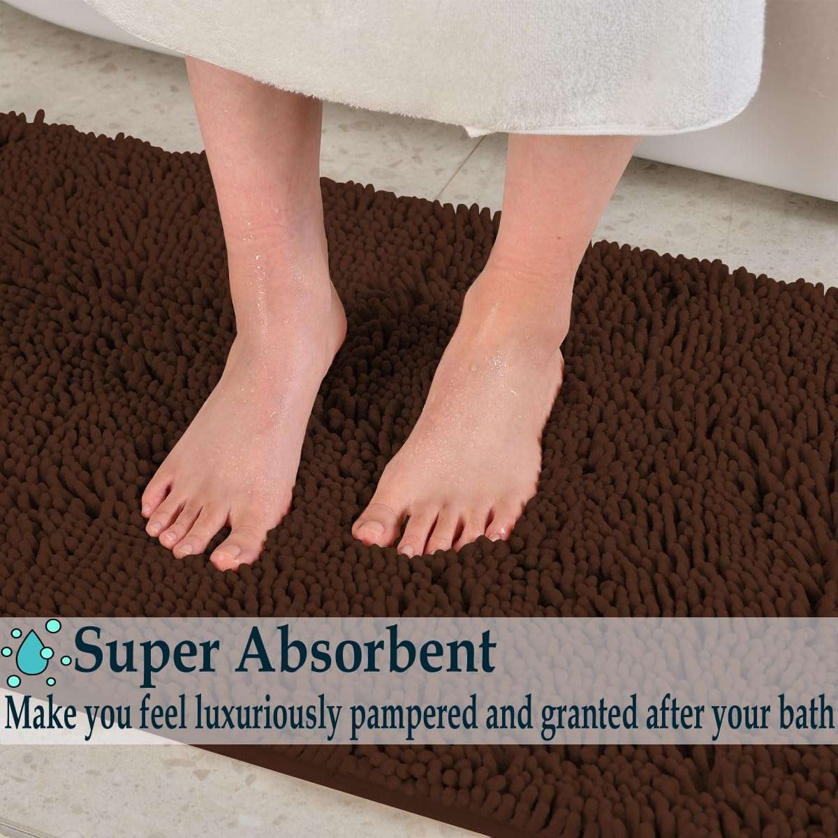 Bathroom Rugs Sets 4 Piece, Extra Soft Absorbent Chenille Bath Rugs, Non Slip Rubber Backing Machine Washable Quick Dry Bath Mats for Bathroom Floor, Tub, Shower, Home Decor Accessories, Brown 5