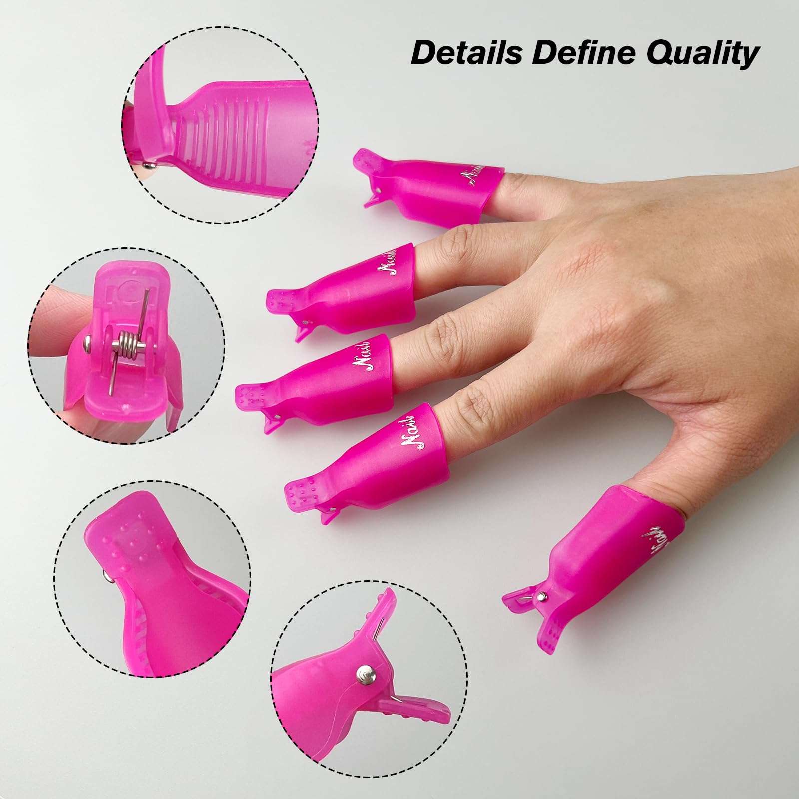 Jaasuee 20-Piece UV Gel Polish Remover Wrap Tool in Pink-Professional Acrylic Nail Art Soak Off Cap Clips 6