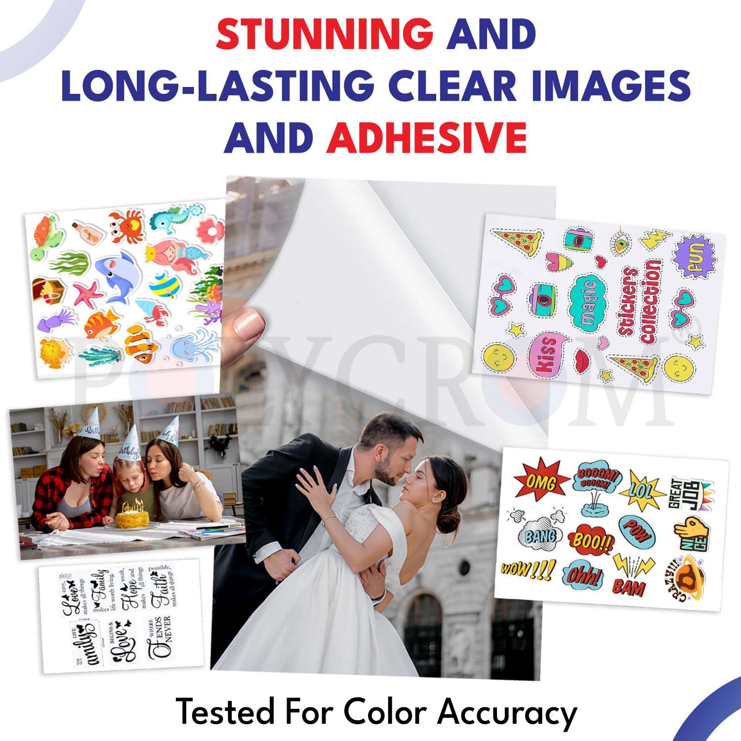 Polycrom Korean Photo Glossy Inkjet Sticker Paper A4 Size - White,Vibrant, Crisp, Smudge Proof, Dry Fast : 120 GSM 50 Sheets 5