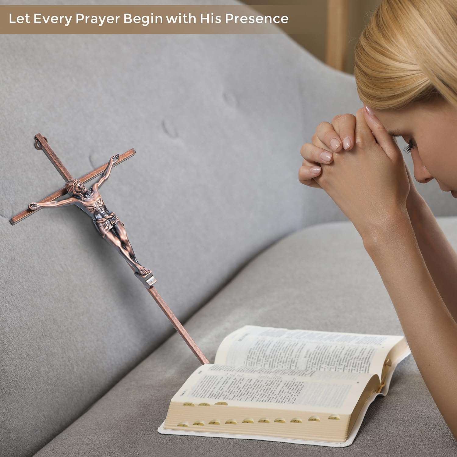 ACHIBANG Gold Crucifix Wall Cross - 10" Catholic Metal Cross with Jesus & INRI, Faith Decor for Wall or Door Display 5