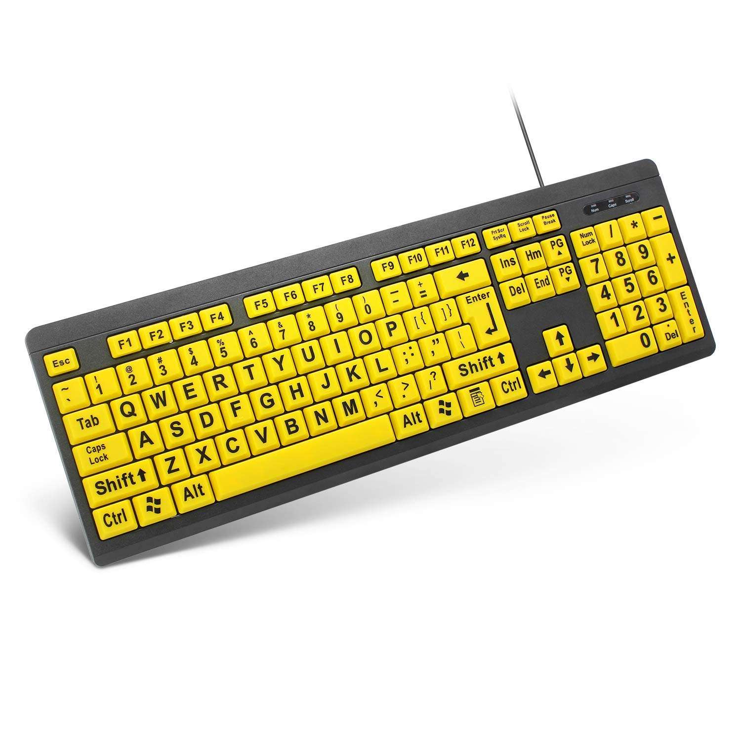 XDL-POWER Large Print Computer Keyboard,Wired USB Keyboard High Contrast Big Print Letter with Yellow Keys High Contrast Yellow Keyboard Makes Type Easy 1