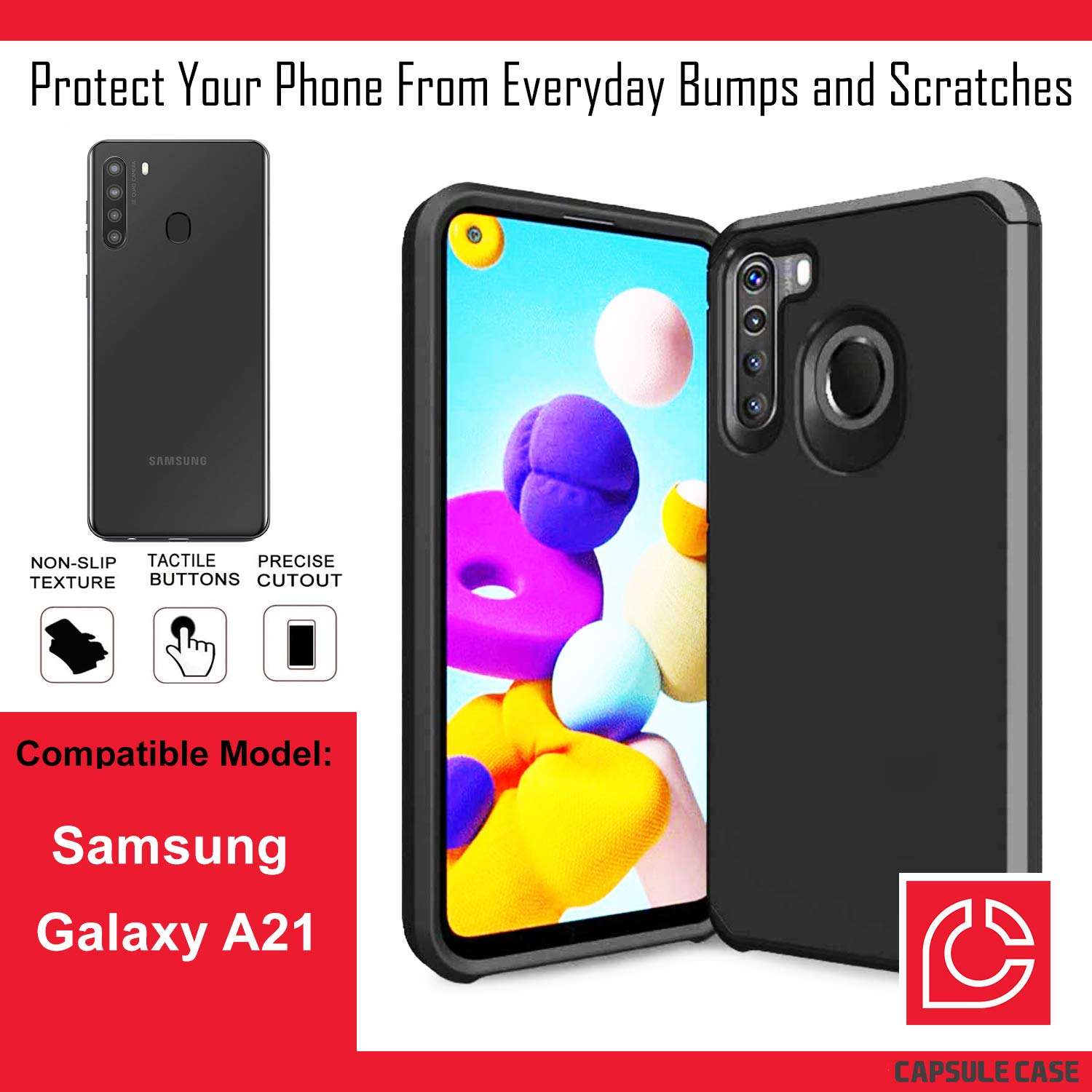 Moriko Case Compatible with Galaxy A21 [Heavy Duty Dual Layer Men Women Girly Cute Design Shockproof Black Case Hard Phone Cover] for Samsung Galaxy A21 SM-A215U (Shark) 2