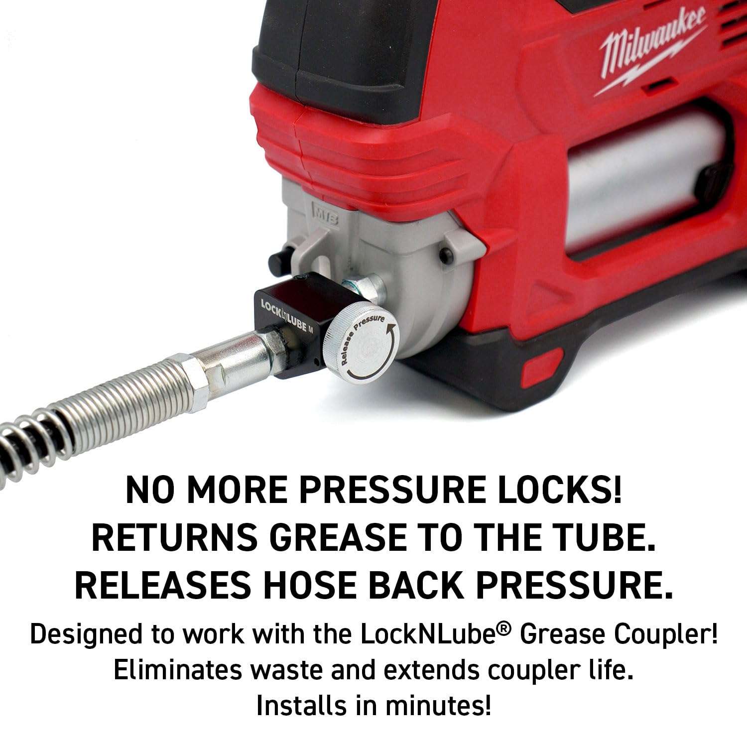LockNLube Pressure Return Valve for Use with Cordless Grease Guns. No More Pressure Locks! Returns Grease to The Tube. Releases Hose backpressure. 4