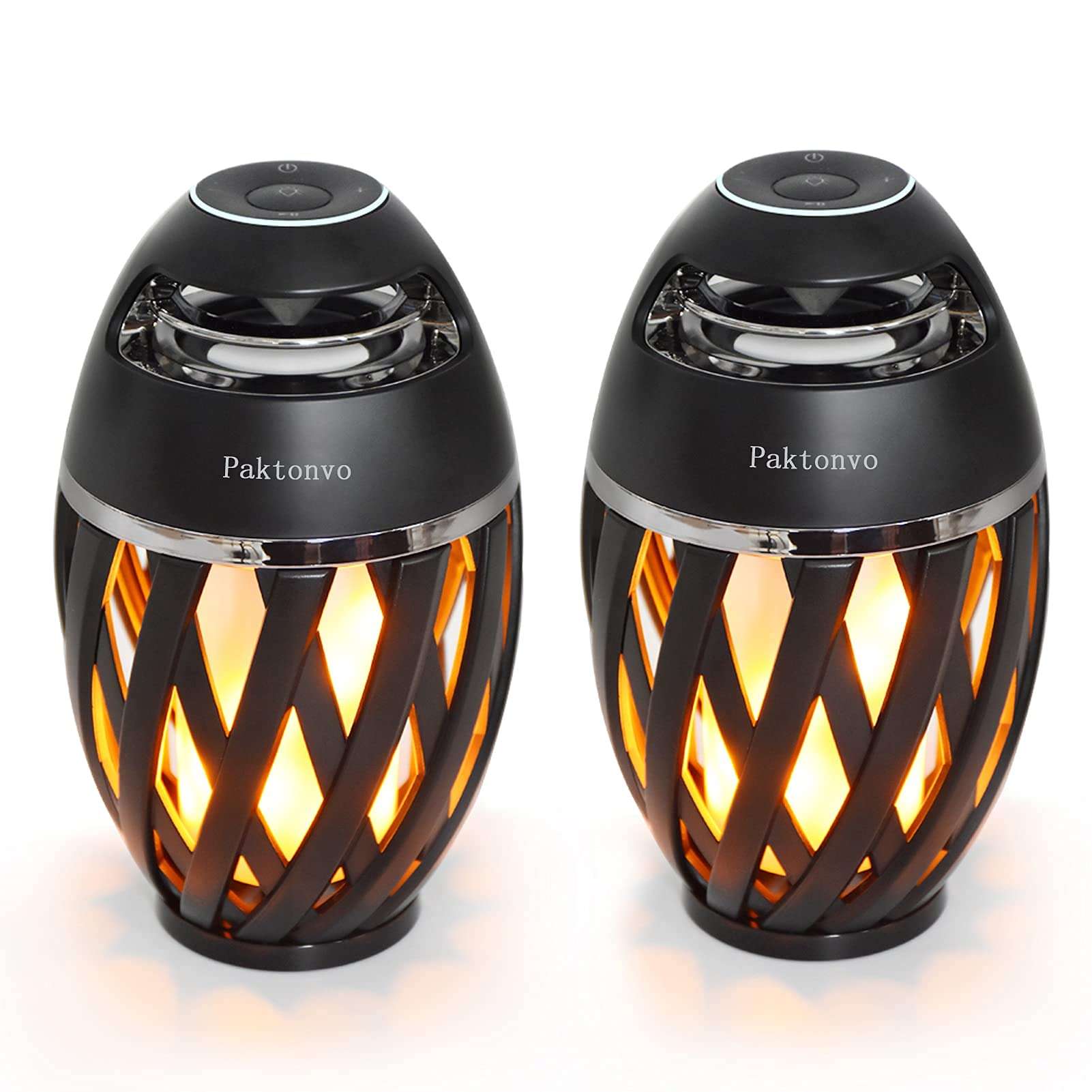 Paktonvo Outdoor Bluetooth Speaker, Wireless Speaker with Flickering Flame Light, Portable Waterproof Flame Speaker with Stereo Enhanced Bass Sound, BT4.2 for Home Patio Garden Camping 2 Pack 1