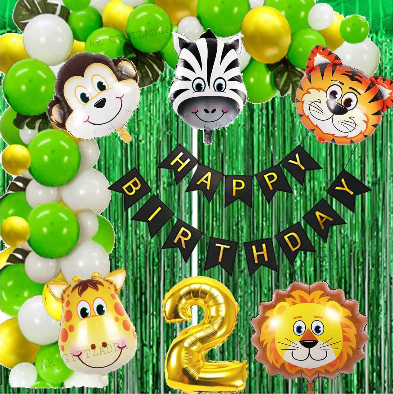 AR GIFTZADDA JUNGLE SAFARI 2ND BIRTHDAY ANIMAL THEME FOIL BALLOONS KIT WITH LION ZEBRA TIGER GIRAFFE MONKEY COW FOIL FOR BIRTHDAYS AND THEME PARTY CELEBRATION DECORATION (Animal Multi theme Kit) 1