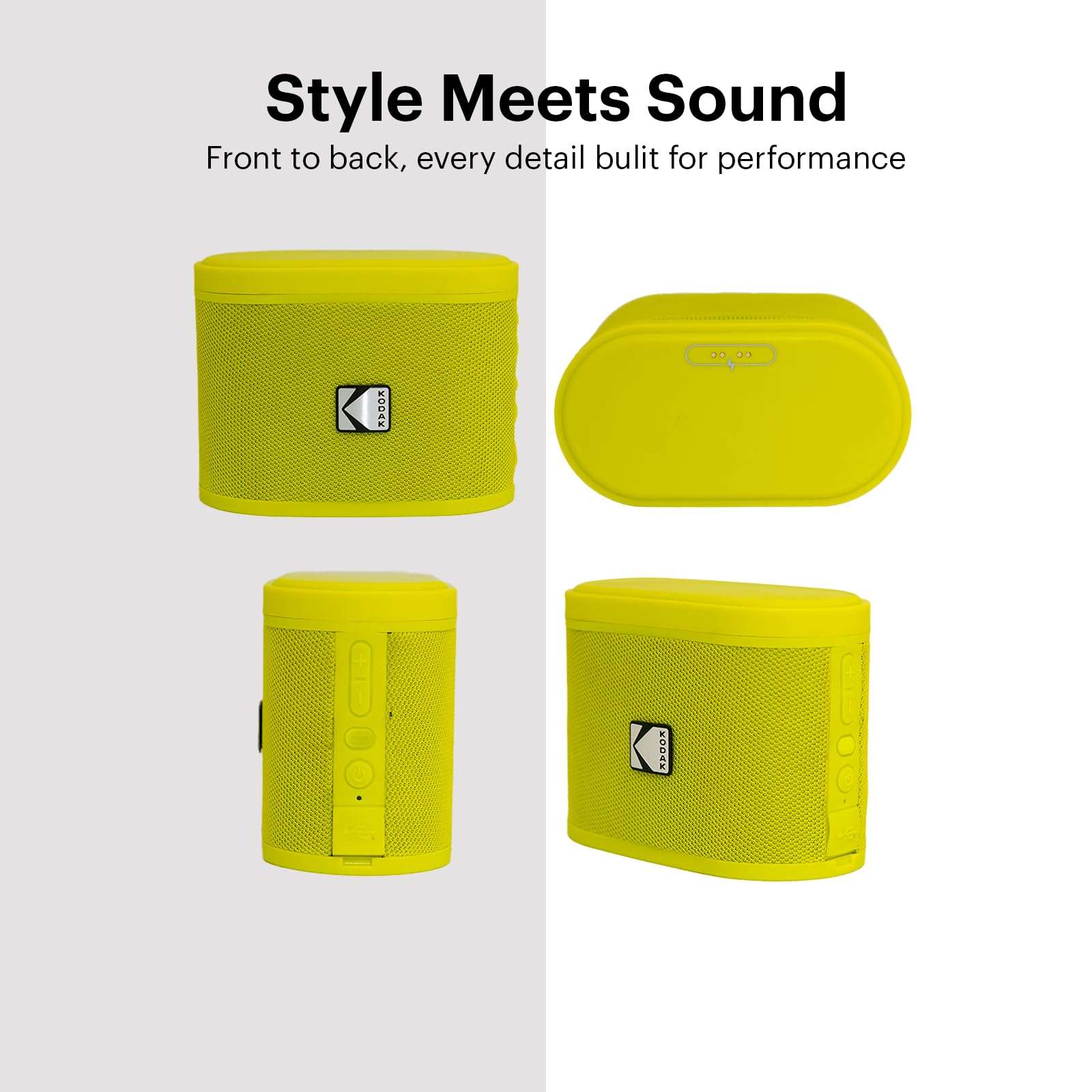 KODAK SOUNDBRIX™ Bluetooth Speaker with HD Sound Portable Wireless IPX4 Water Resistant Upto 5H Playtime V5.4 for Home Party Outdoor Beach Electronic Gadgets Birthday Gift Yellow Stackable Speakers 4