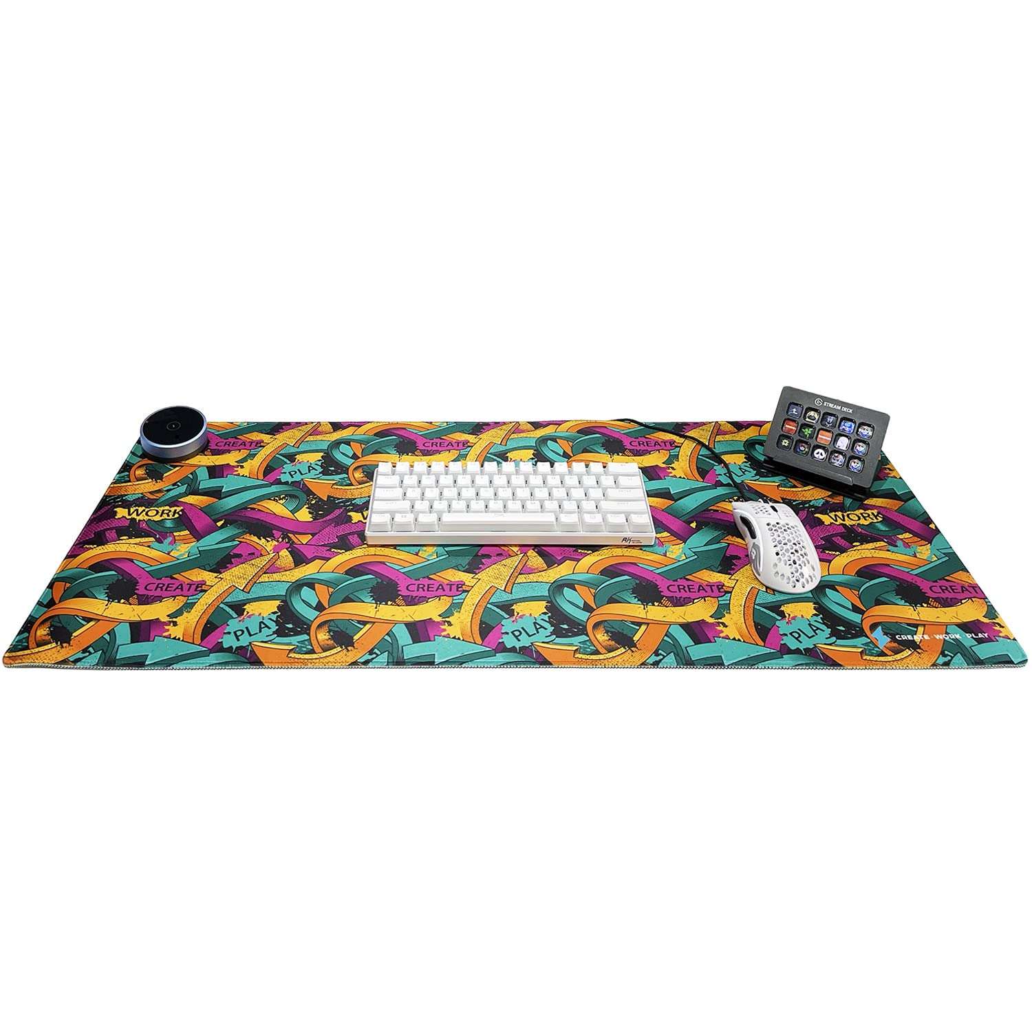 CREATE WORK PLAY Gaming Desk Mat – Outstanding Design, Better Mouse Accuracy and More Comfort – Neon Collection Desk Mats for Gaming (Twisted Arrows) 1
