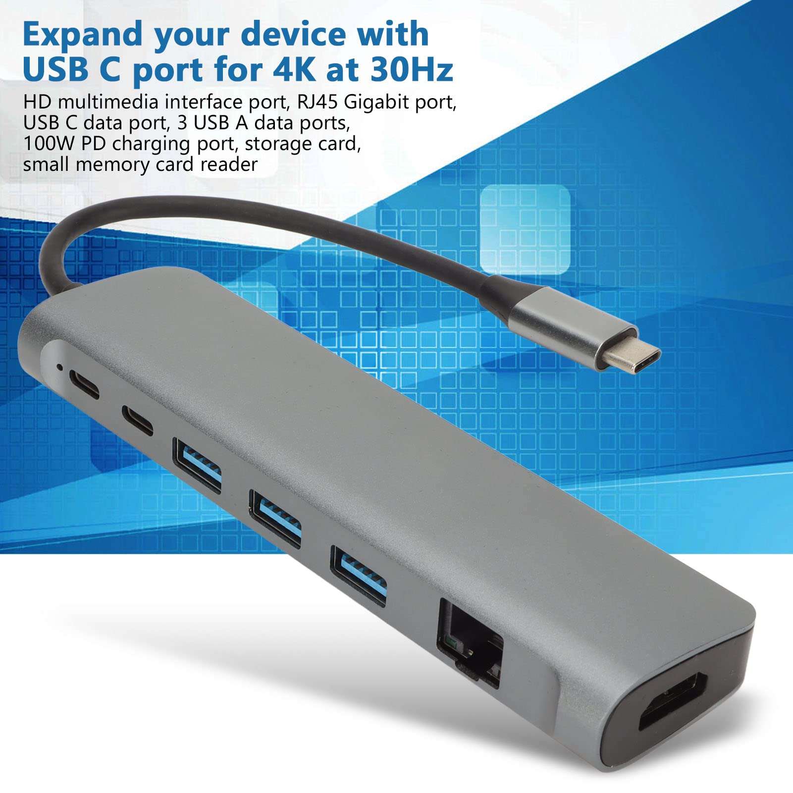 EBTOOLS USB C Hub, 9 in 1 Multiport Adapter, Laptop USB C Docking Station, USB C to 3xUSB3.0 HD 4K Gigabit RJ45 Ports, Maximum 100W PD, for Computer Notebook 3