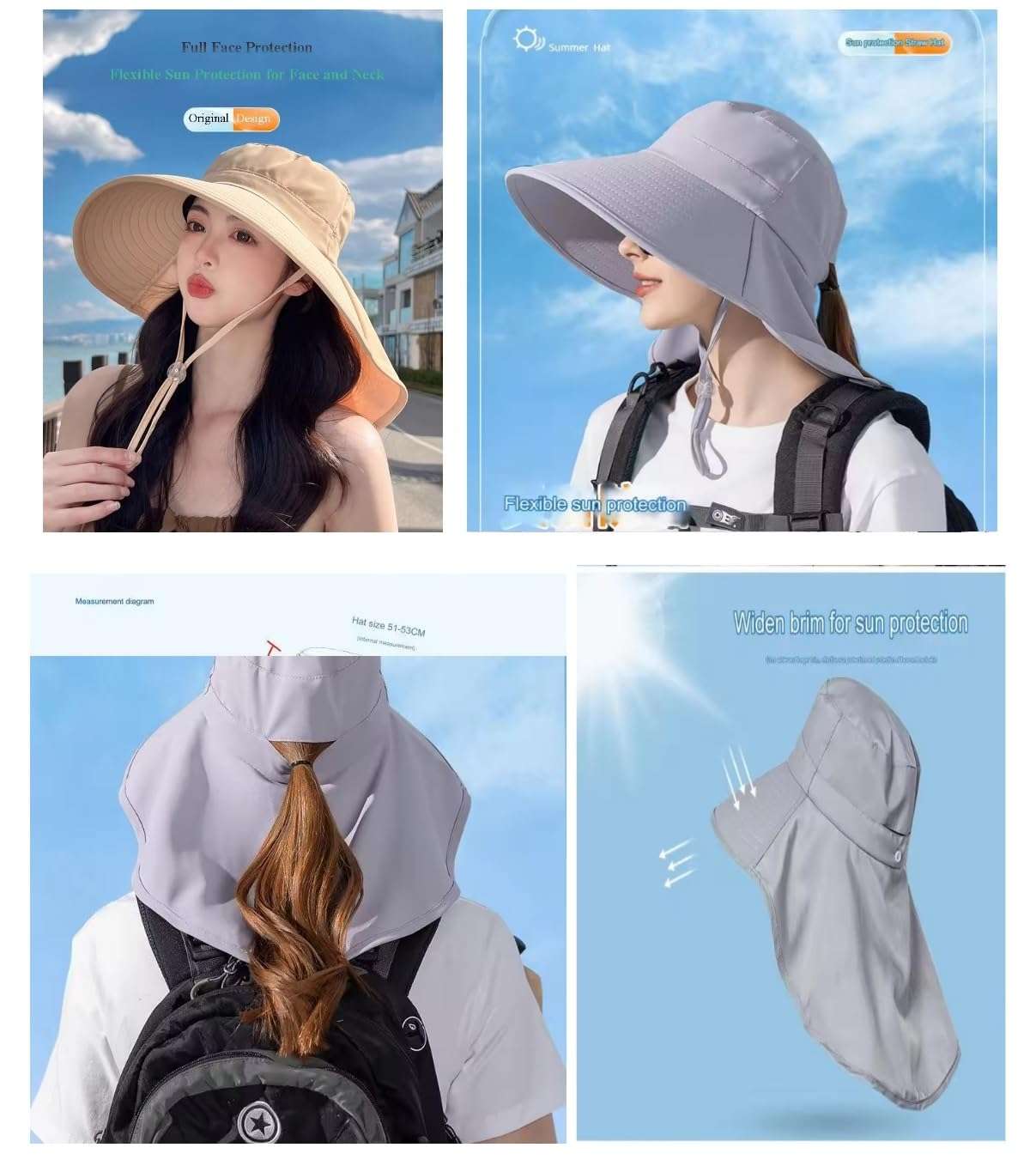 Haimeirui Wide Brim Sun Hat for Women UPF 50+ Bucket Beach Essential Visor Beach Outings Hiking Gardening Camping Travel Hats (US, Alpha, Large, Beige) 4