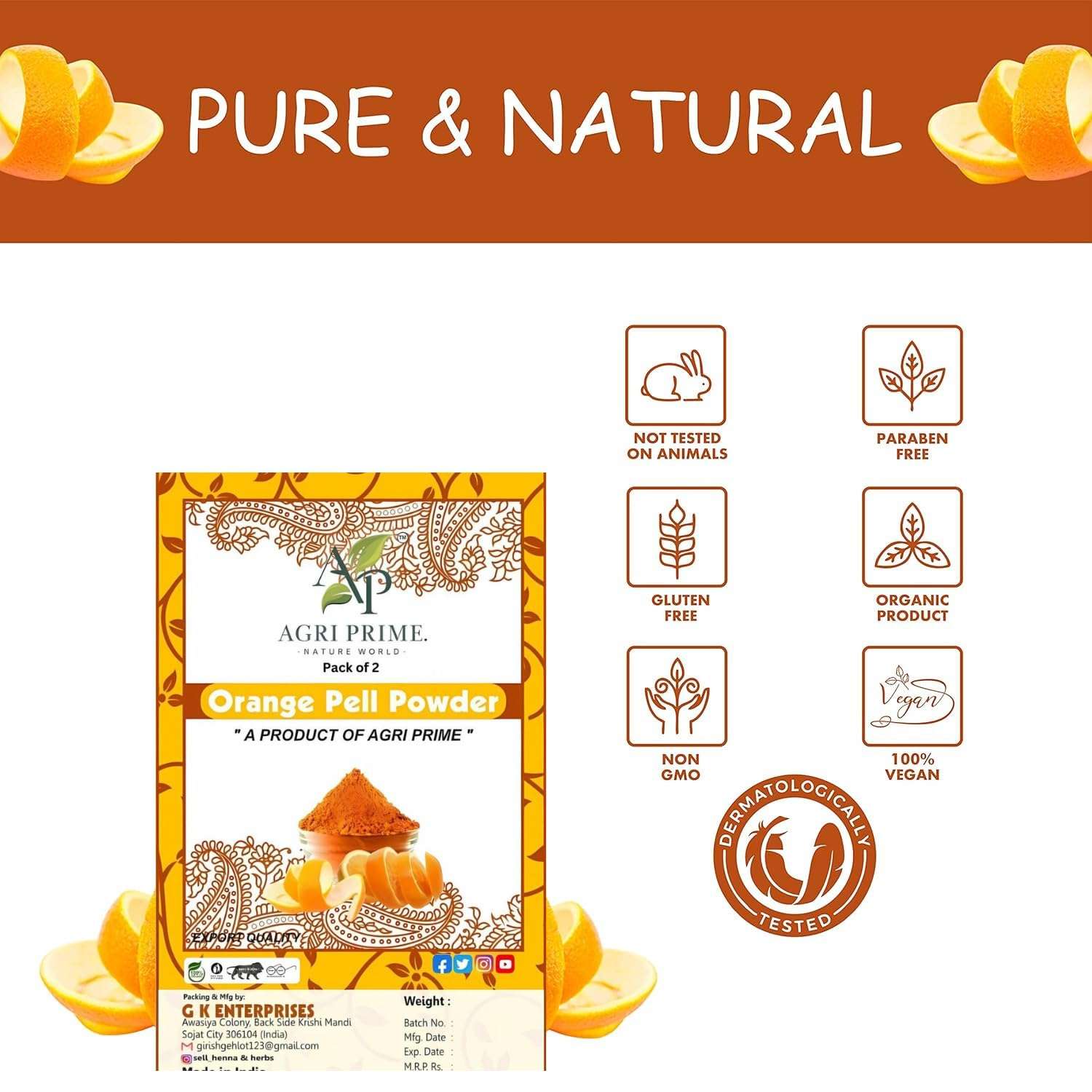 Orange Peel Powder - A Premium Product by Agri Prime 50 Gram Pack Of 2 4