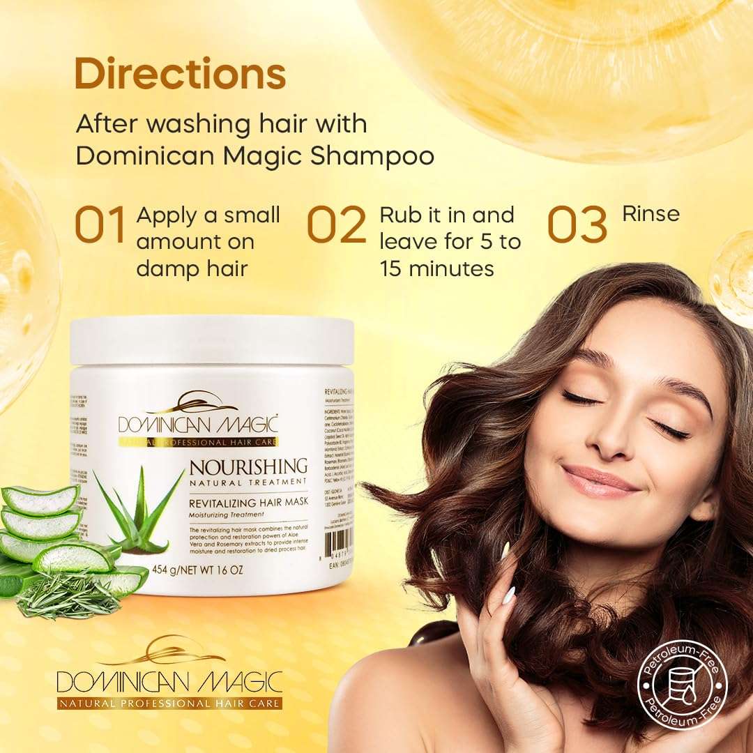 DOMINICAN MAGIC Nourishing Revitalizing Hair Mask with Aloe Vera, Hair Treatment, Deep Repair & Revitalize for Dry, Damaged Hair, All Hair Types, 16oz 5